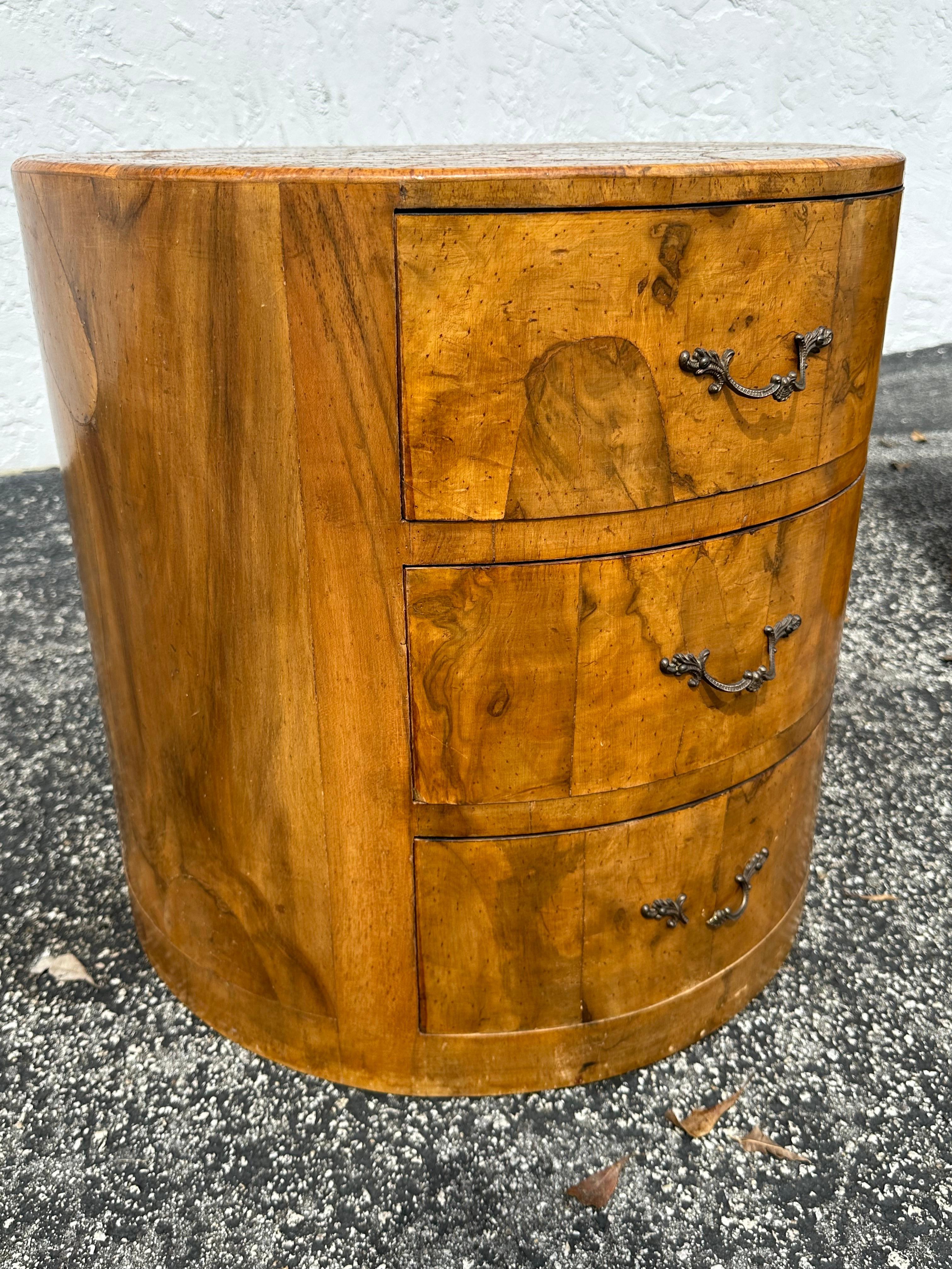 1960s Circular Drum Round Burlwood Nightstands, Set of 2 For Sale 2