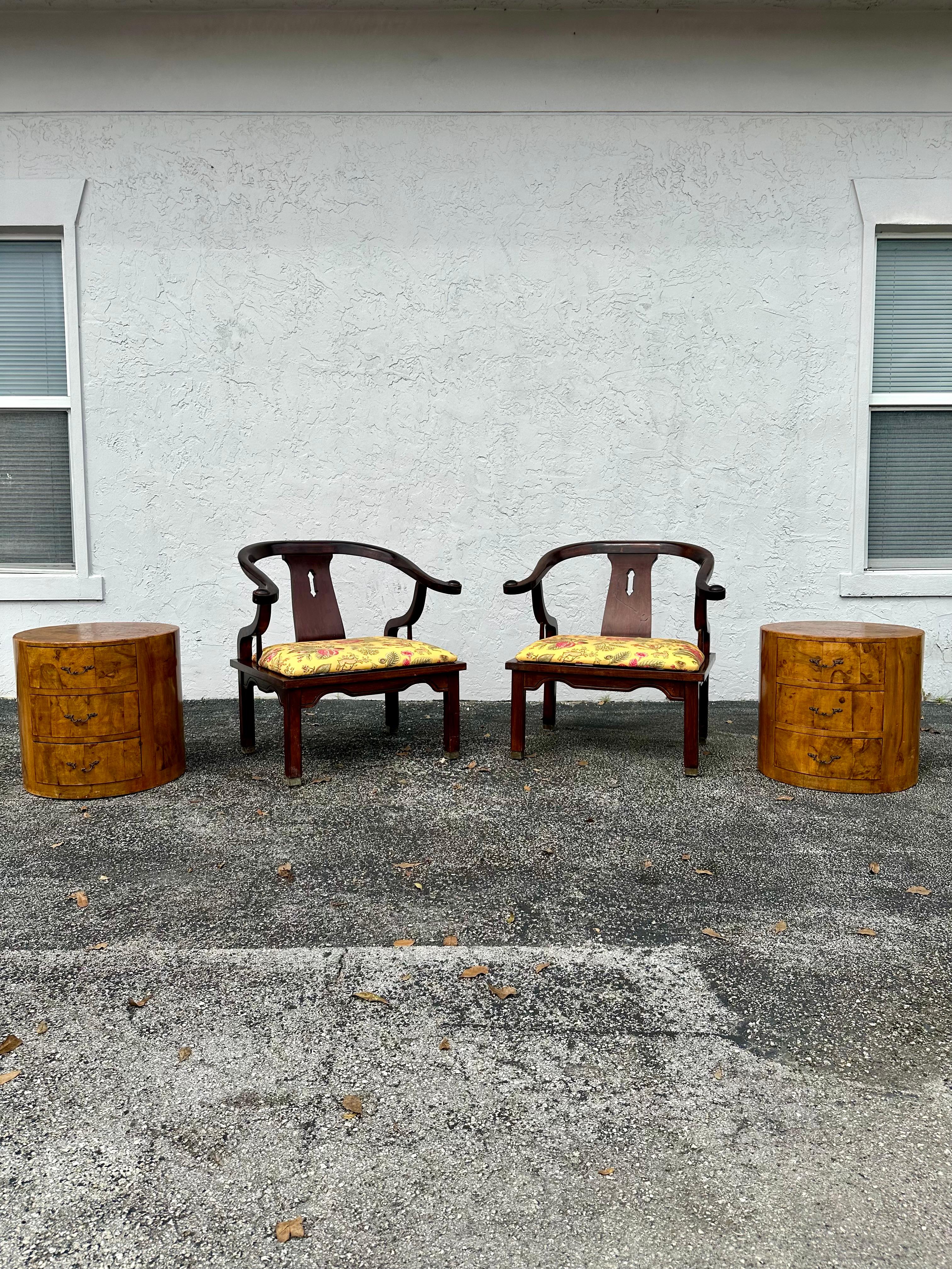 1960s Circular Drum Round Burlwood Nightstands, Set of 2 For Sale 5