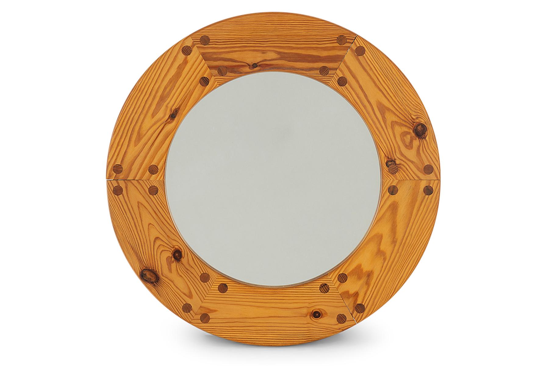 Mid-Century Modern 1960s Circular Swedish Pine Mirror by Uno Kristiansson For Sale