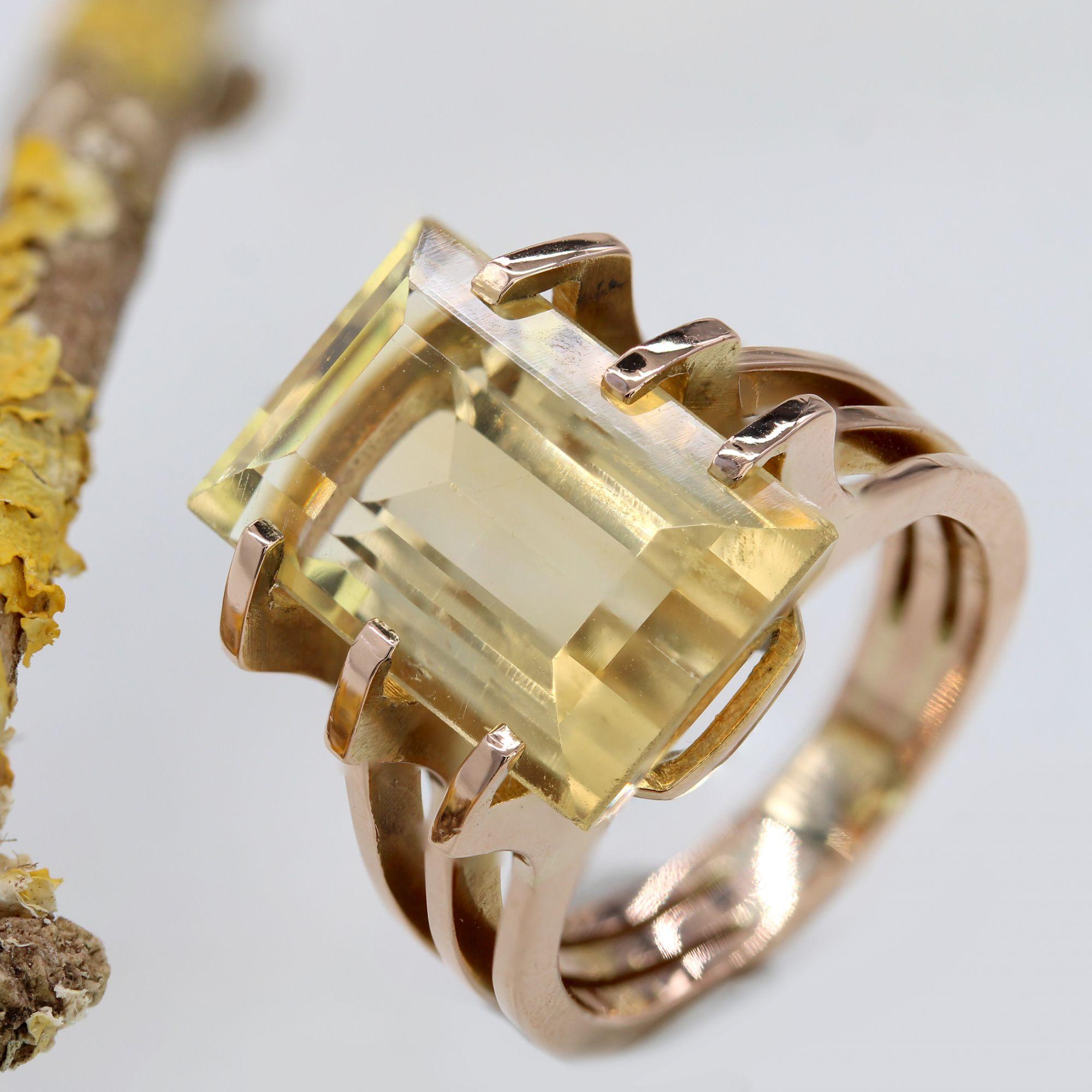 1960er Jahre Citrin 18 Karat Rose Gold Retro Ring im Angebot 5