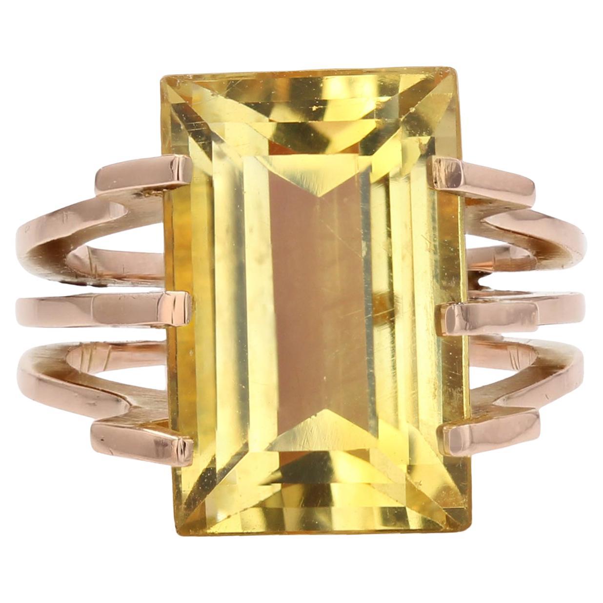 Bague rétro en or rose 18 carats et citrine des années 1960