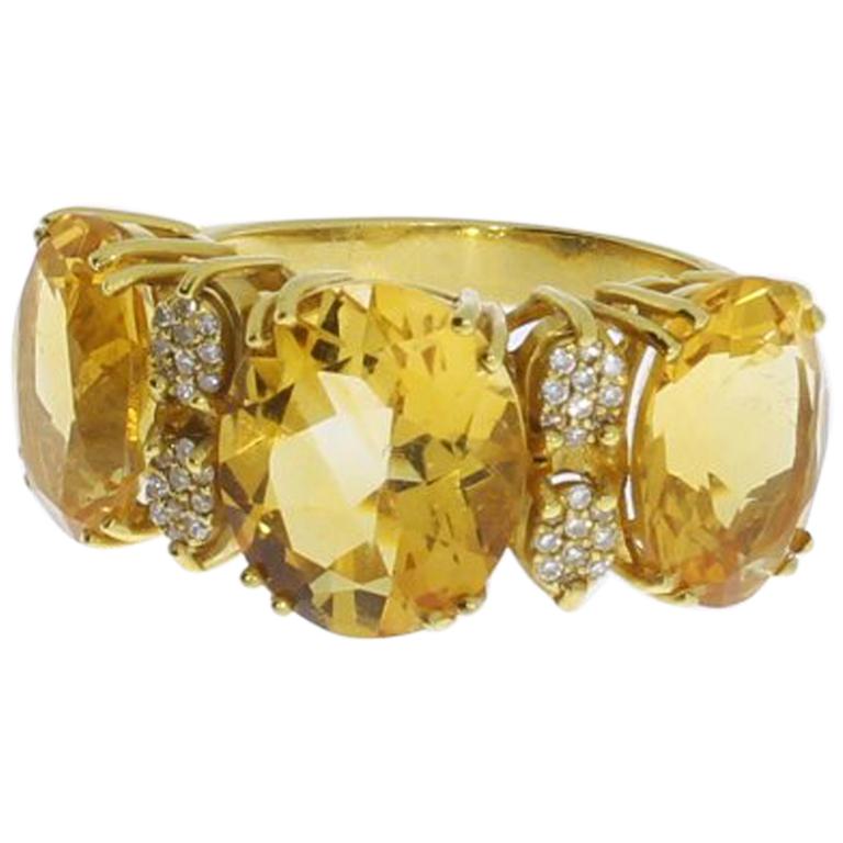 1960er Jahre Citrin Diamant Gold Ring im Angebot