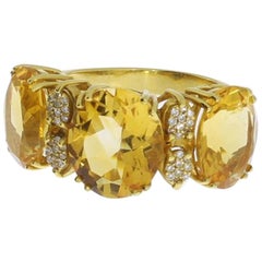 Retro 1960's Citrine Diamond Gold Ring