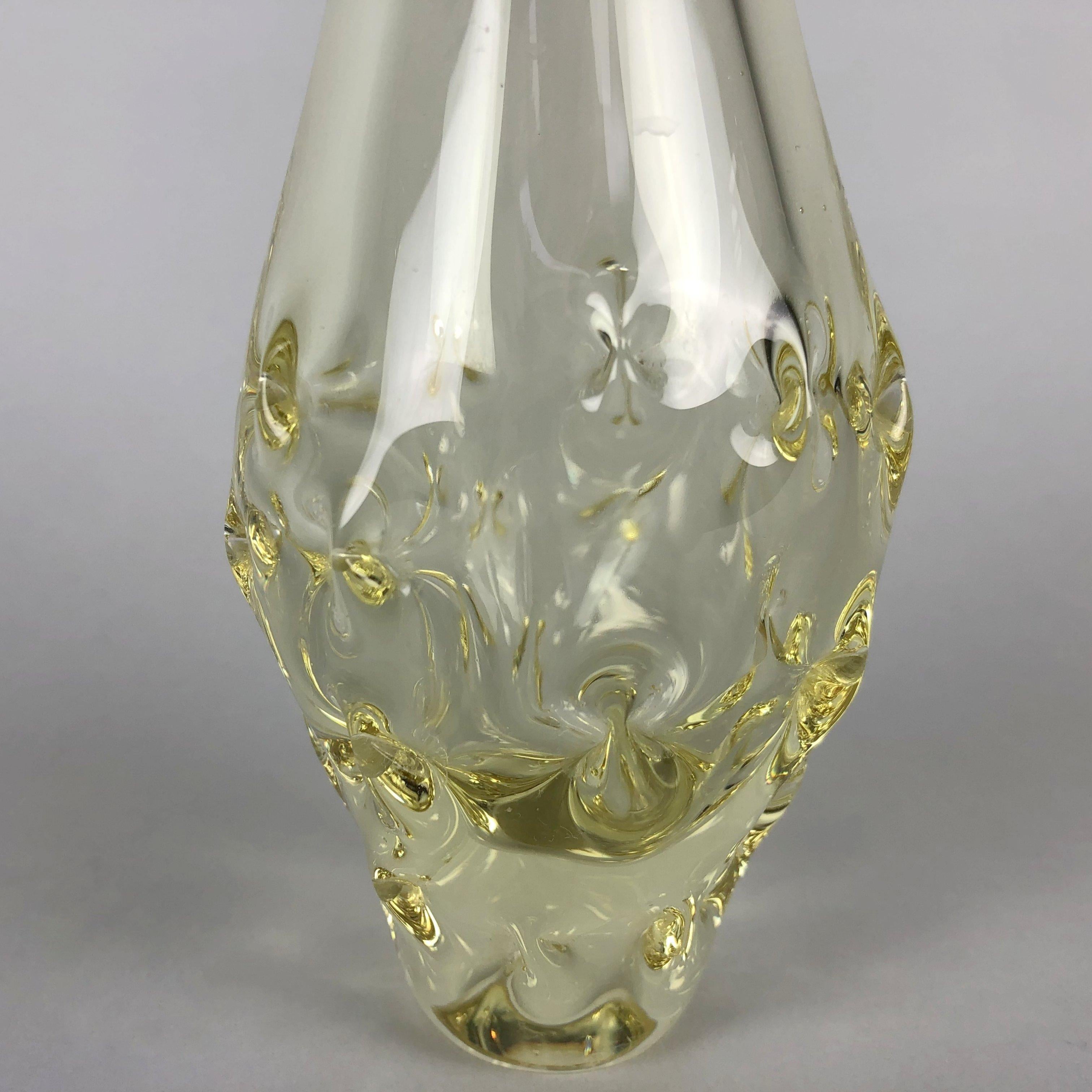 Mid-Century Modern 1960's Citrine Glass Vase by Miloslav Klinger, Zelezny Brod Glassworks For Sale