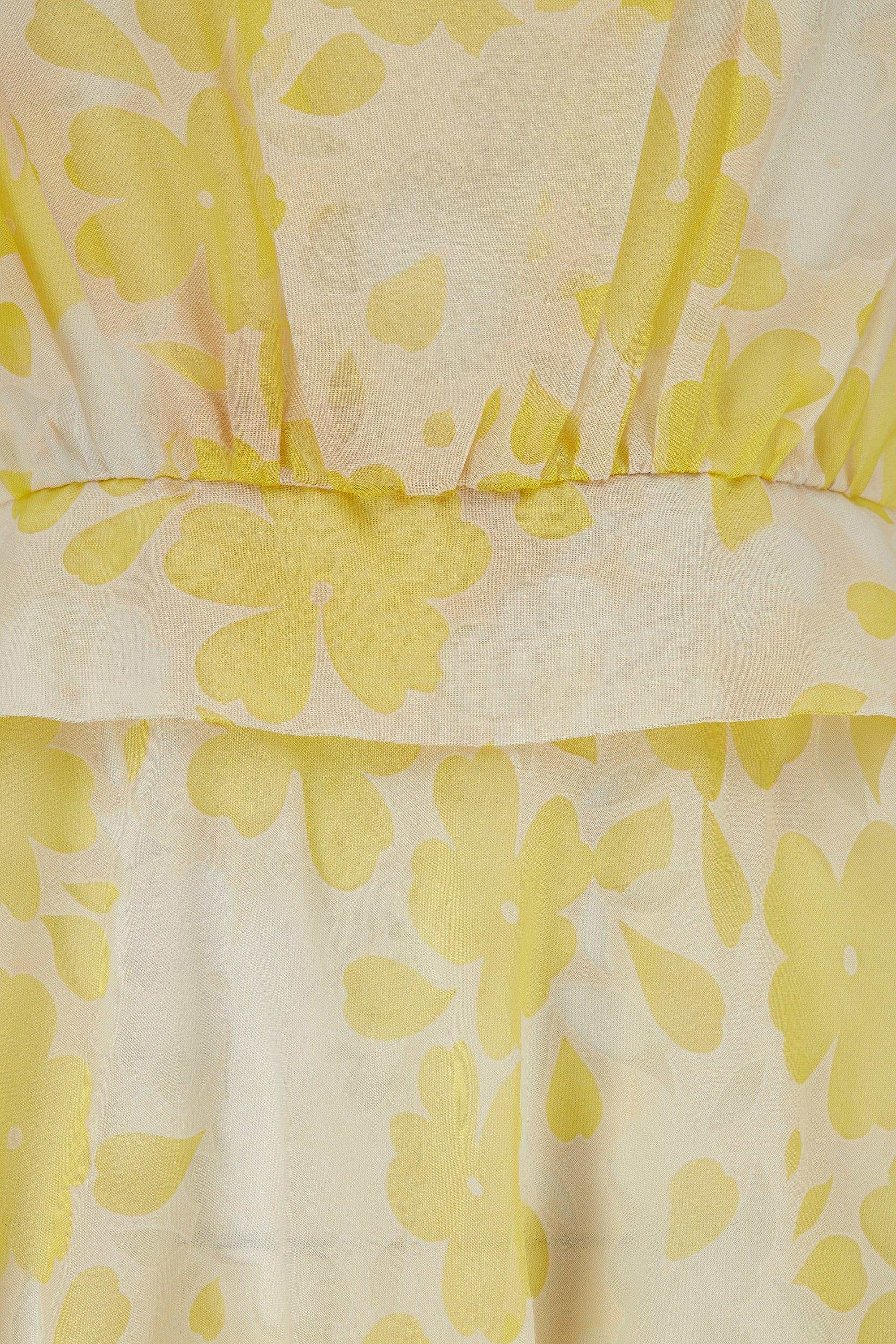 1960s Claire Layton Yellow and White Floral Dress In Excellent Condition For Sale In London, GB