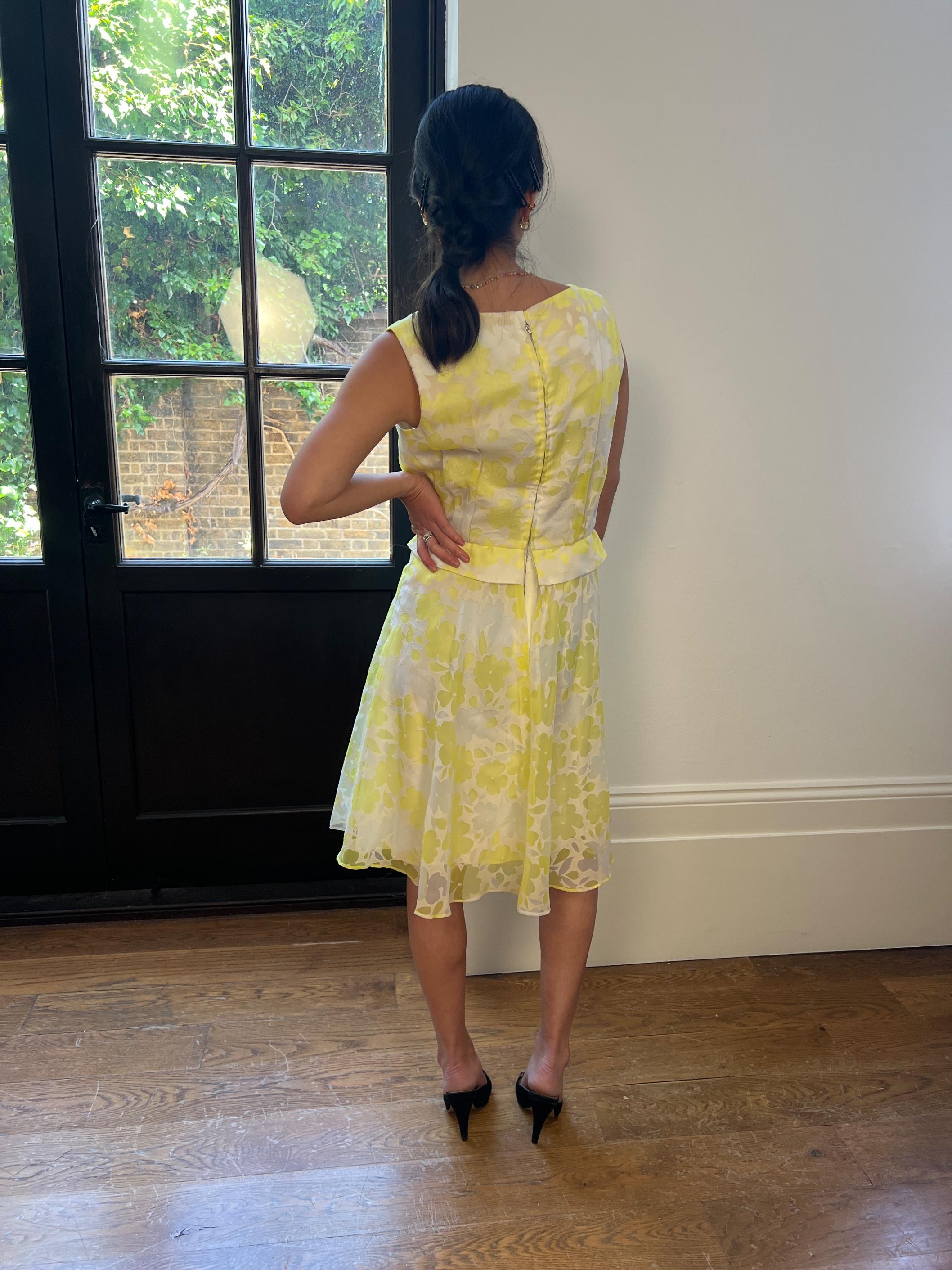 1960s Claire Layton Yellow and White Floral Dress For Sale 1