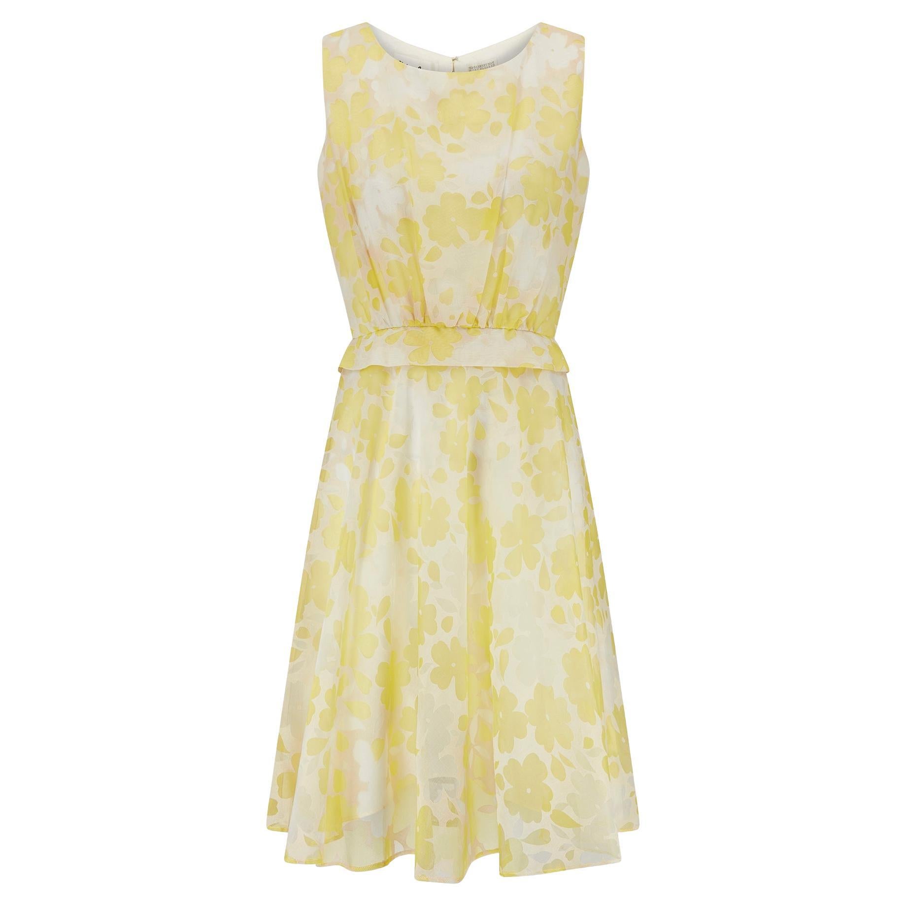 1960s Claire Layton Yellow and White Floral Dress For Sale