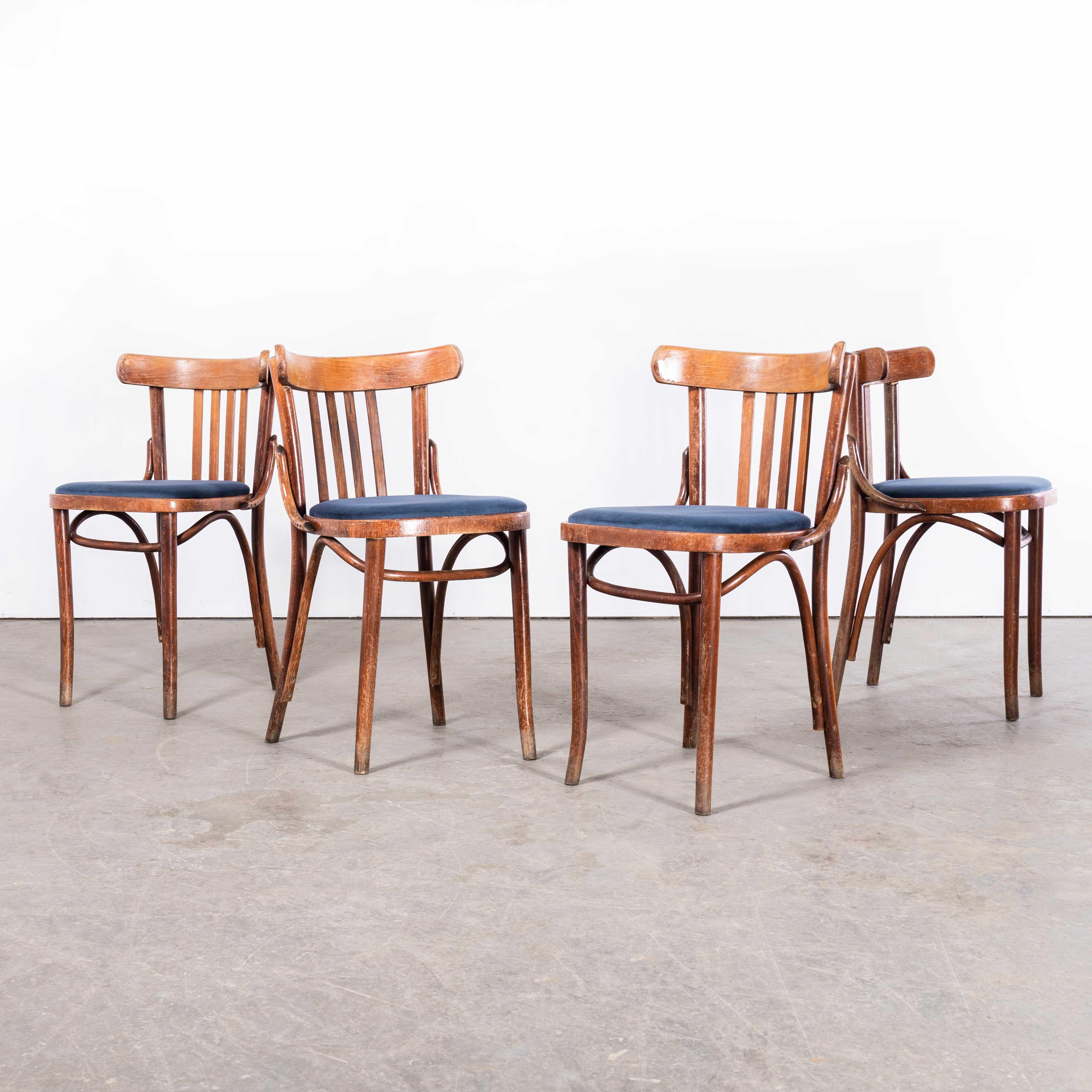 1960’s Classic Bentwood Upholstered Upholstered Bistro Chairs – Set Of Four
1960’s Classic Bentwood Upholstered Bistro Chairs – Set Of Four. Good quality set of four classic upholstered bentwood chairs with a rich colour. The chairs were made in