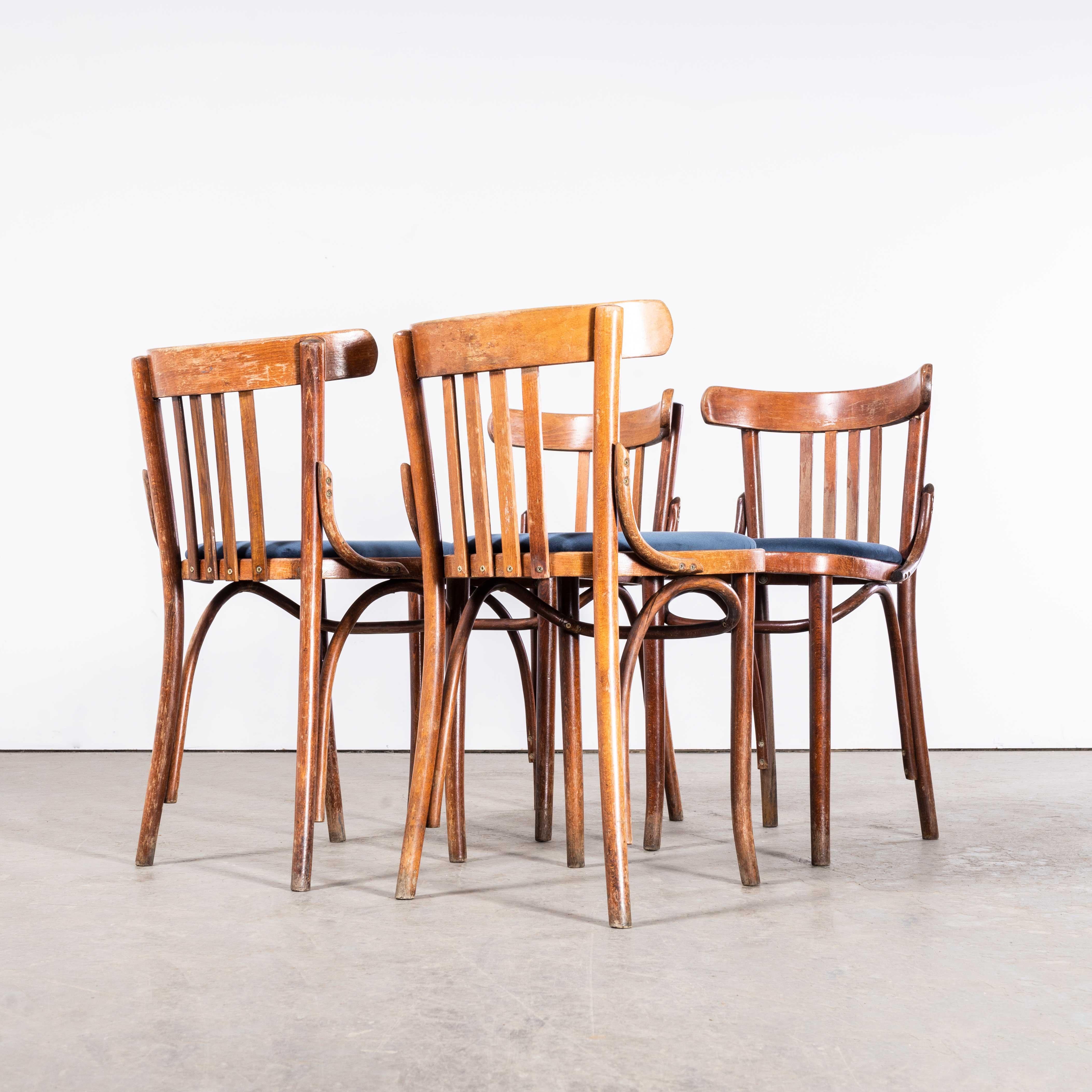 European 1960's Classic Bentwood Upholstered Upholstered Bistro Chairs - Set Of Four For Sale