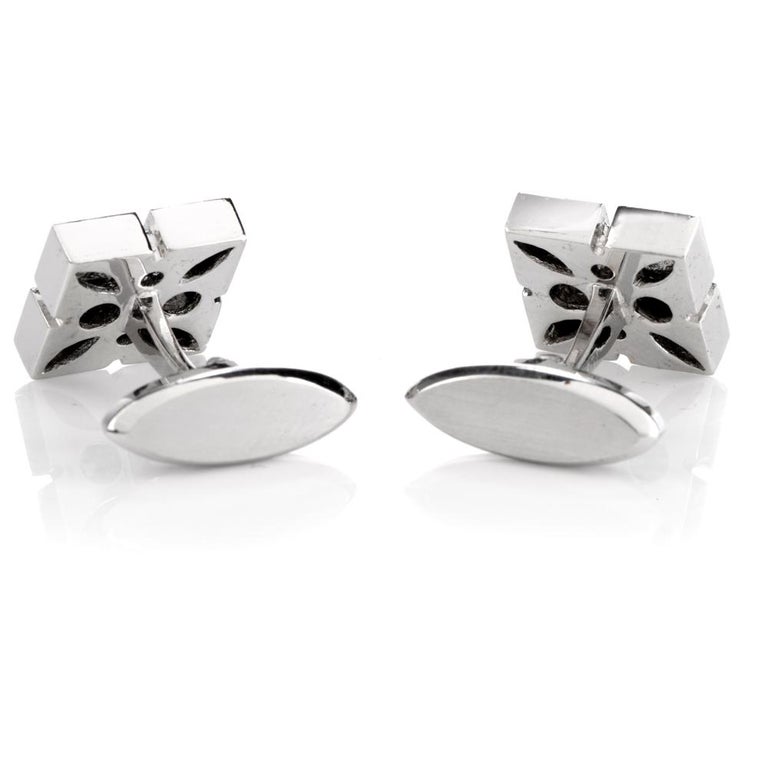 1960s Classic Diamond Square Platinum Men’s Cufflinks at 1stDibs