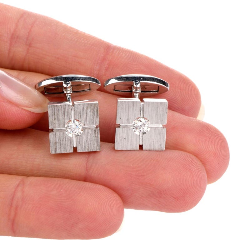 1960s Classic Diamond Square Platinum Men’s Cufflinks at 1stDibs