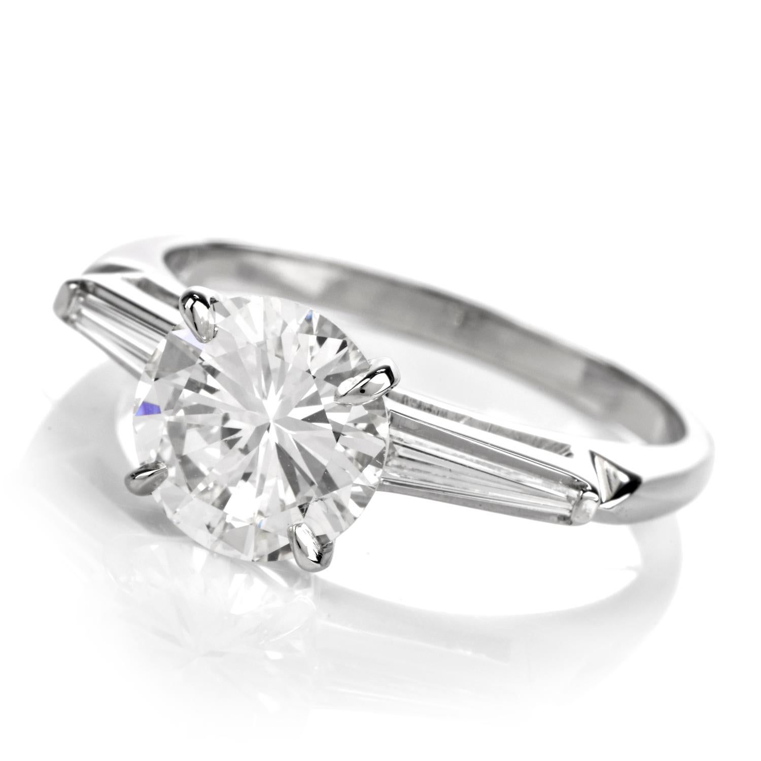 Women's 1960s Classic GIA H- VVS2 1.99 Carat Platinum Engagement Ring