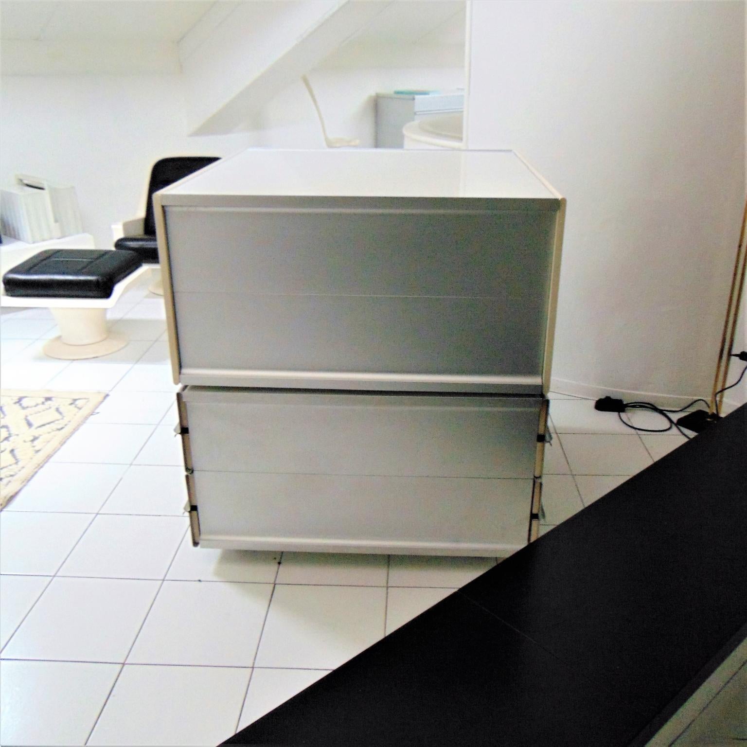 Mueble bar Claudio Salocchi de los años 60, aluminio, lacado blanco para Sormani, Italia en venta 4