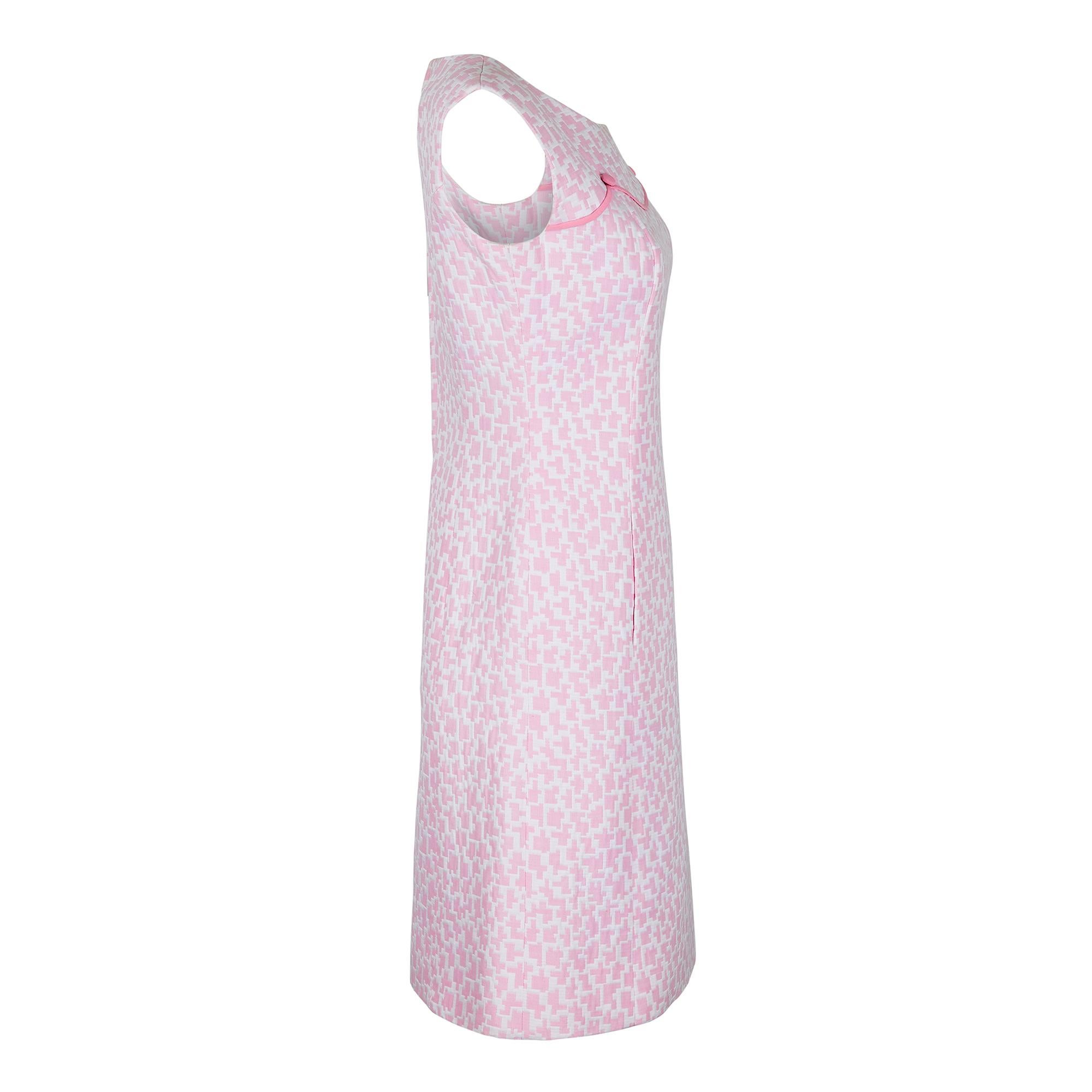 Gray 1960s Clevaline Cotton Abstract Pink and White Dress For Sale