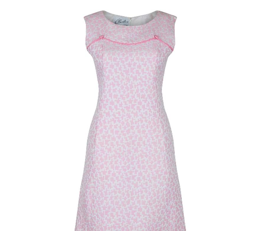 1960s Clevaline Cotton Abstract Pink and White Dress In Excellent Condition For Sale In London, GB