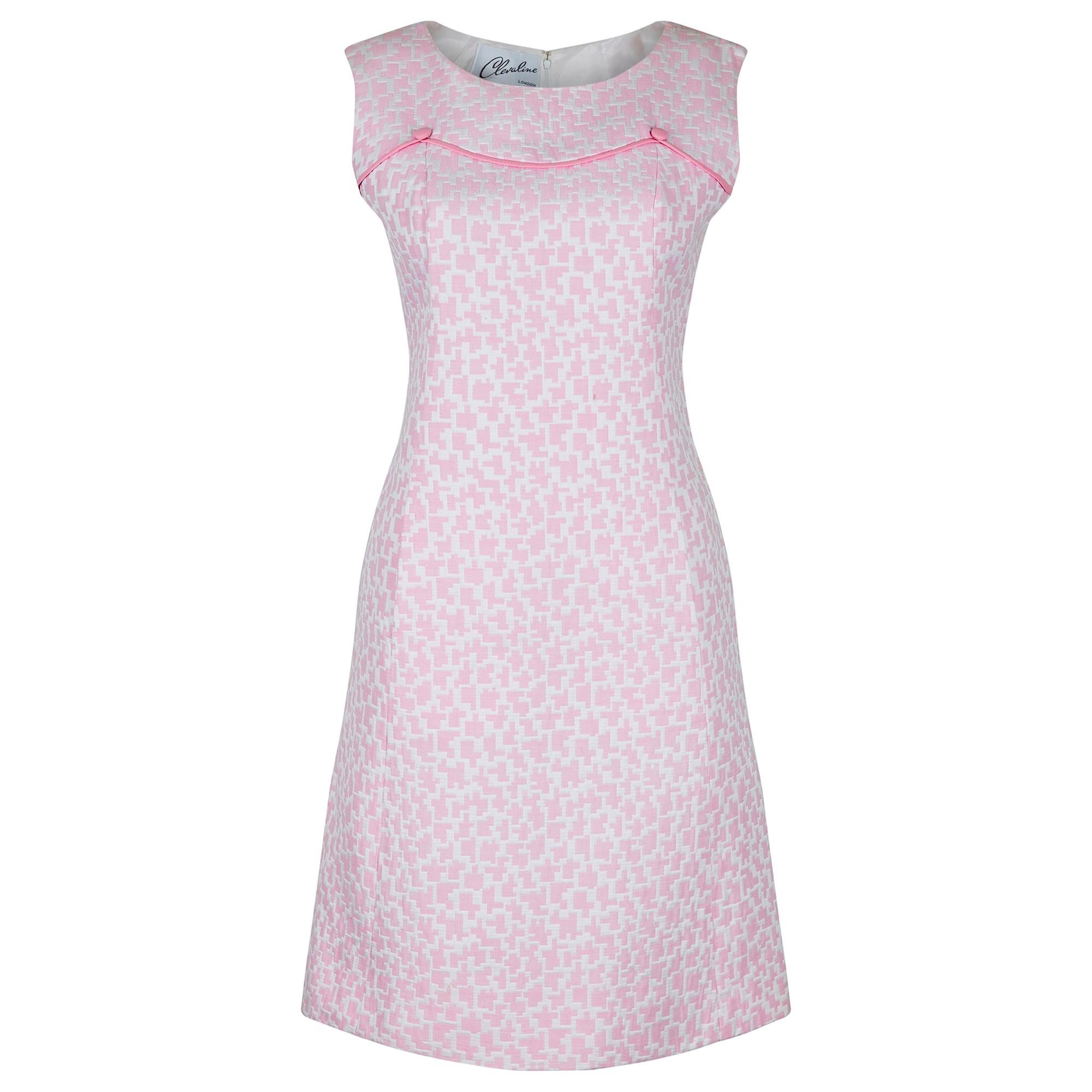 1960s Clevaline Cotton Abstract Pink and White Dress For Sale