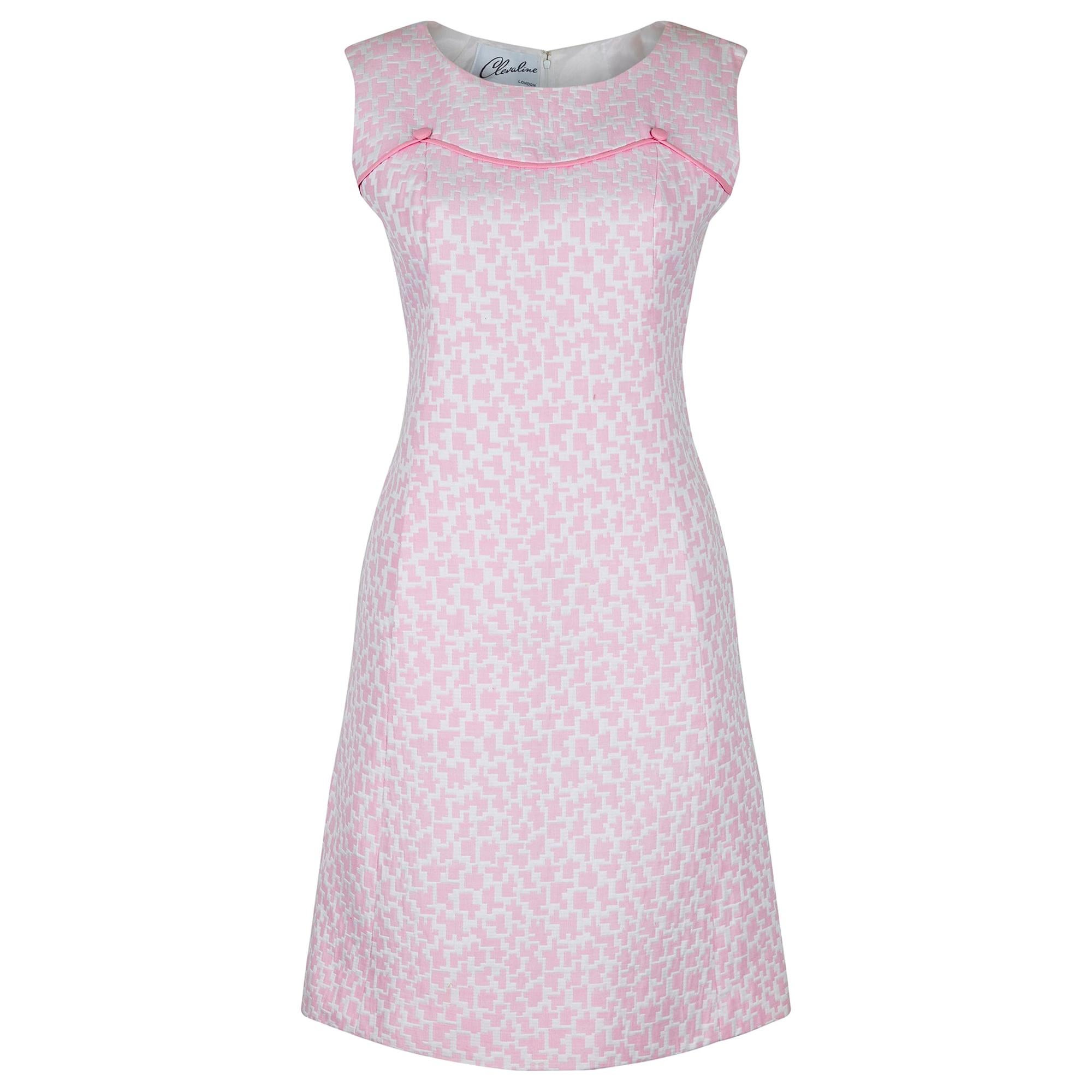 1960s Clevaline Cotton Abstract Pink and White Dress