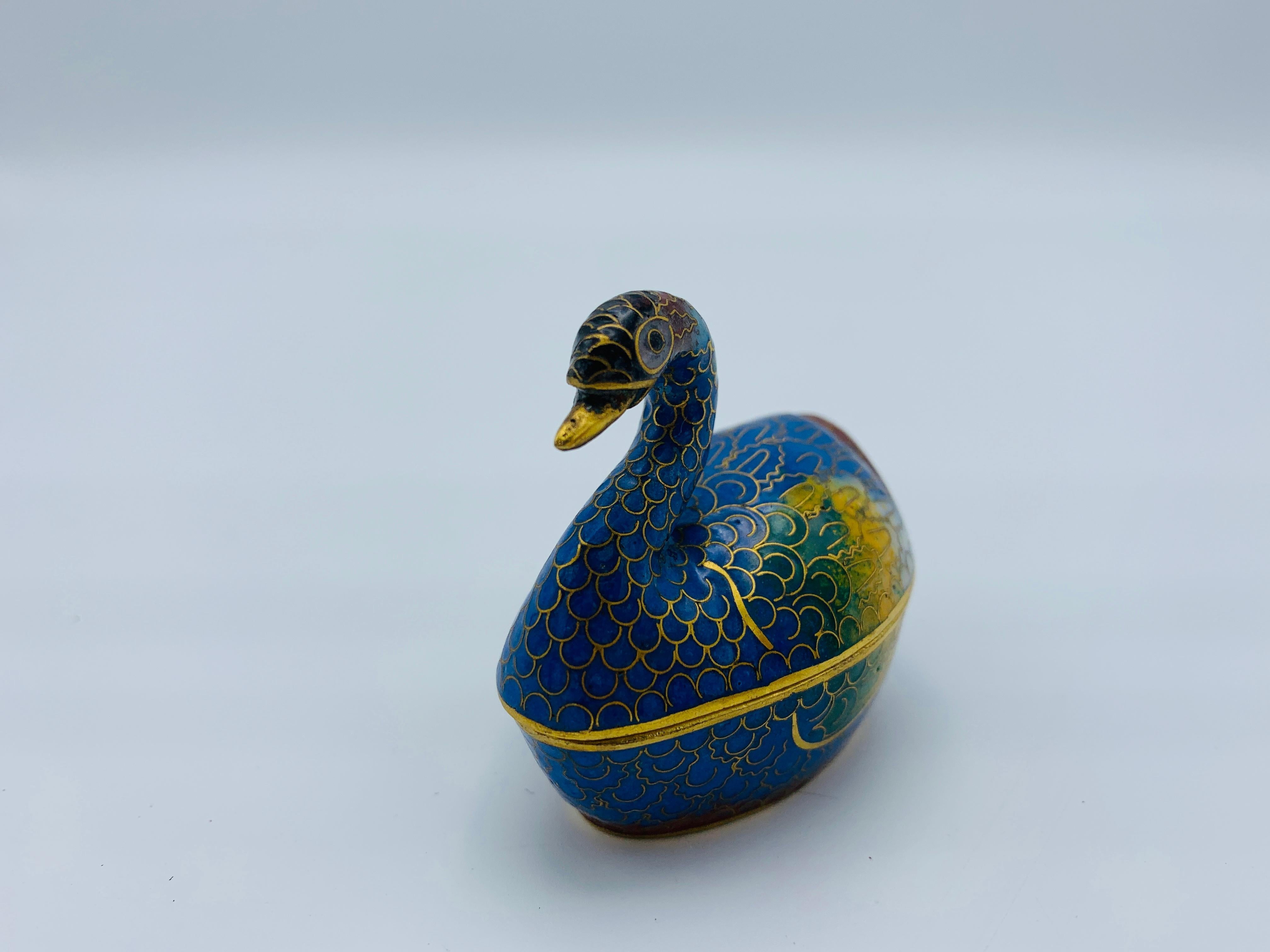 1960s Cloisonné Blue and Red Swan Salt Cellars, Pair For Sale 3
