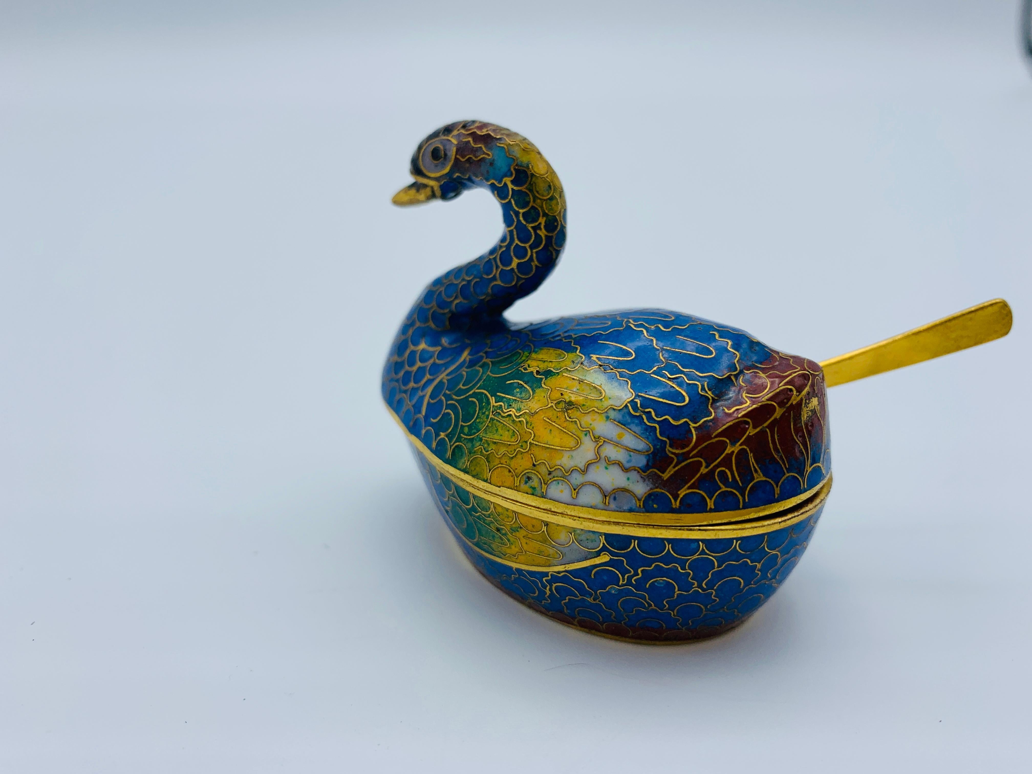 1960s Cloisonné Blue and Red Swan Salt Cellars, Pair For Sale 7