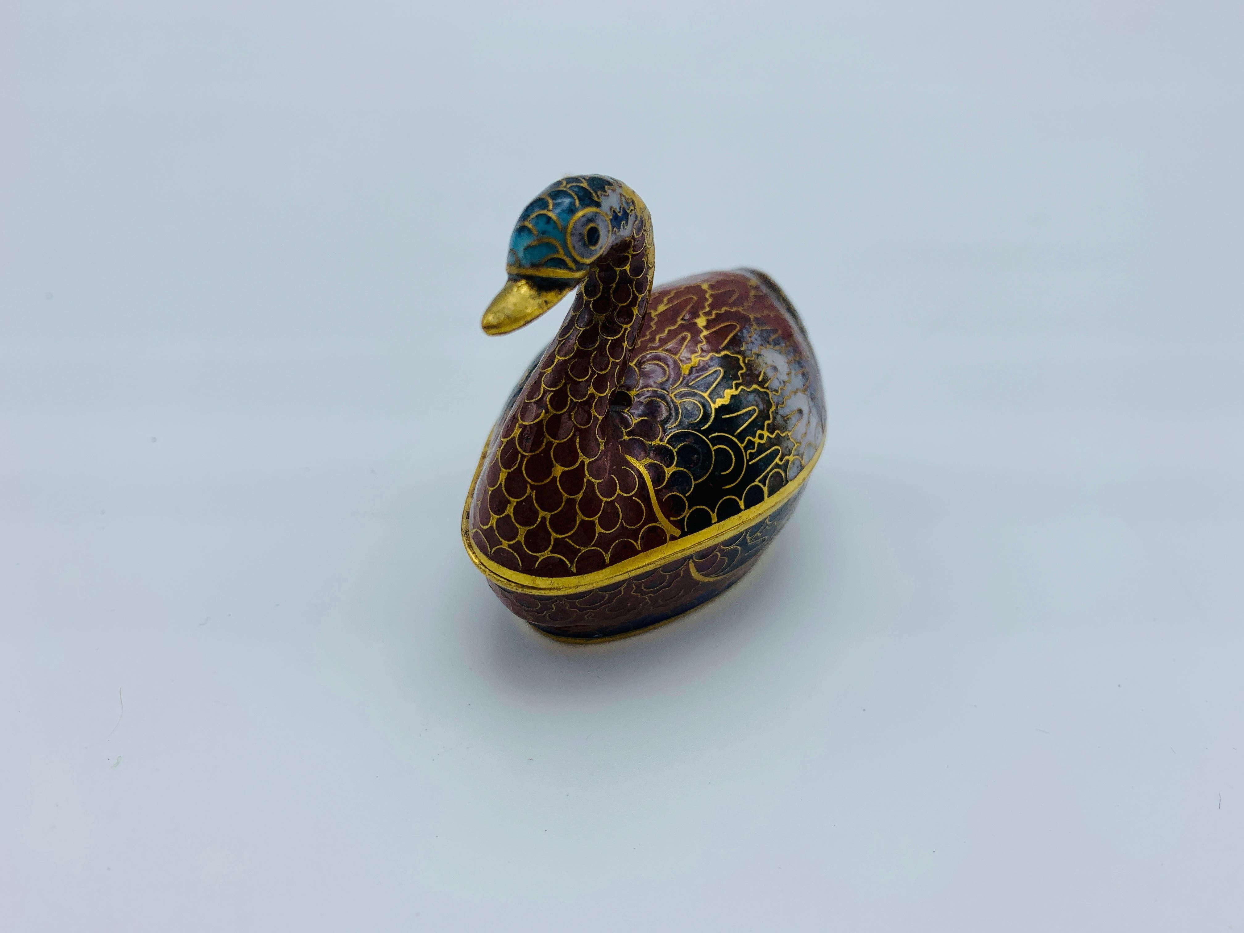 1960s Cloisonné Blue and Red Swan Salt Cellars, Pair For Sale 10