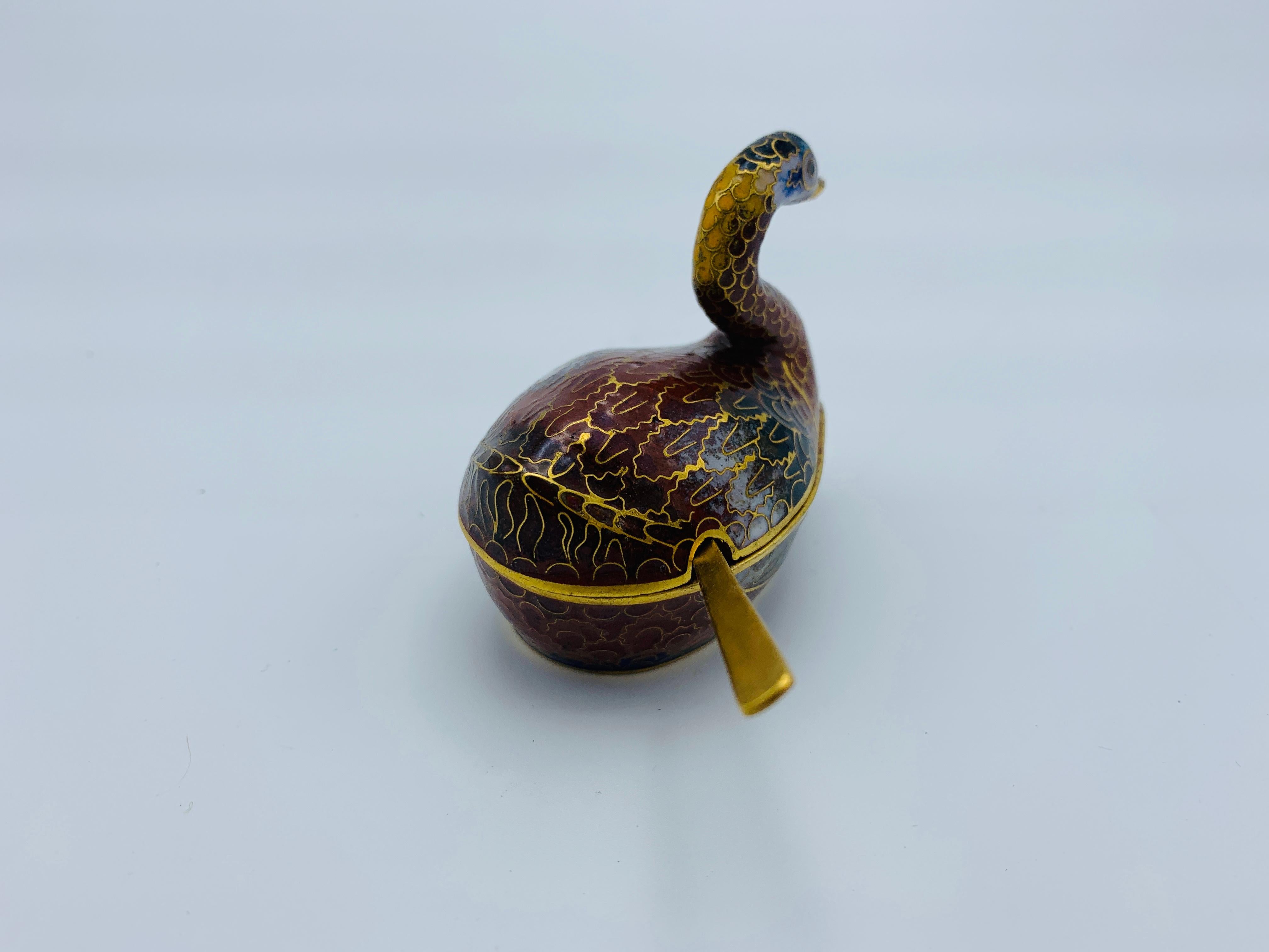 1960s Cloisonné Blue and Red Swan Salt Cellars, Pair For Sale 13