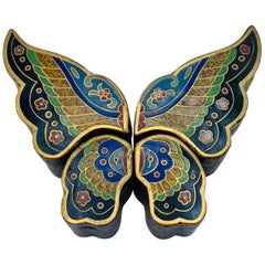1960er Jahre Cloisonné Schmetterling Skulptur Box