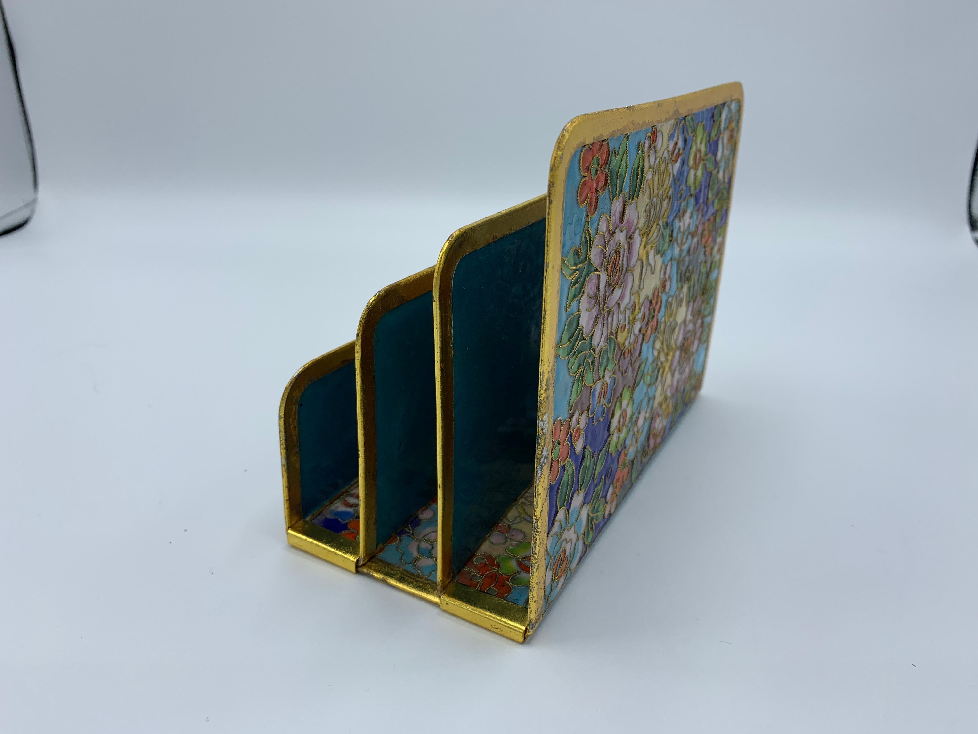 1960s Cloisonné Letter Organizer with Floral Motif In Good Condition In Richmond, VA