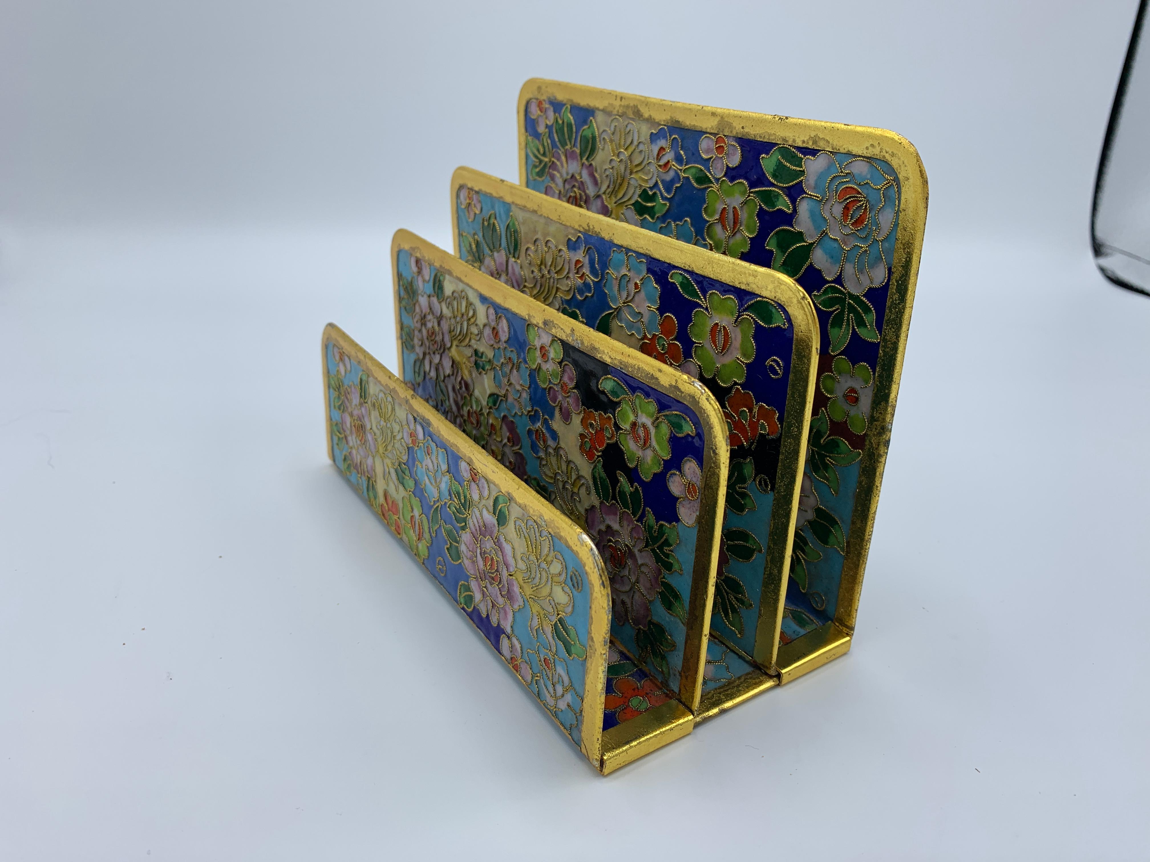 20th Century 1960s Cloisonné Letter Organizer with Floral Motif