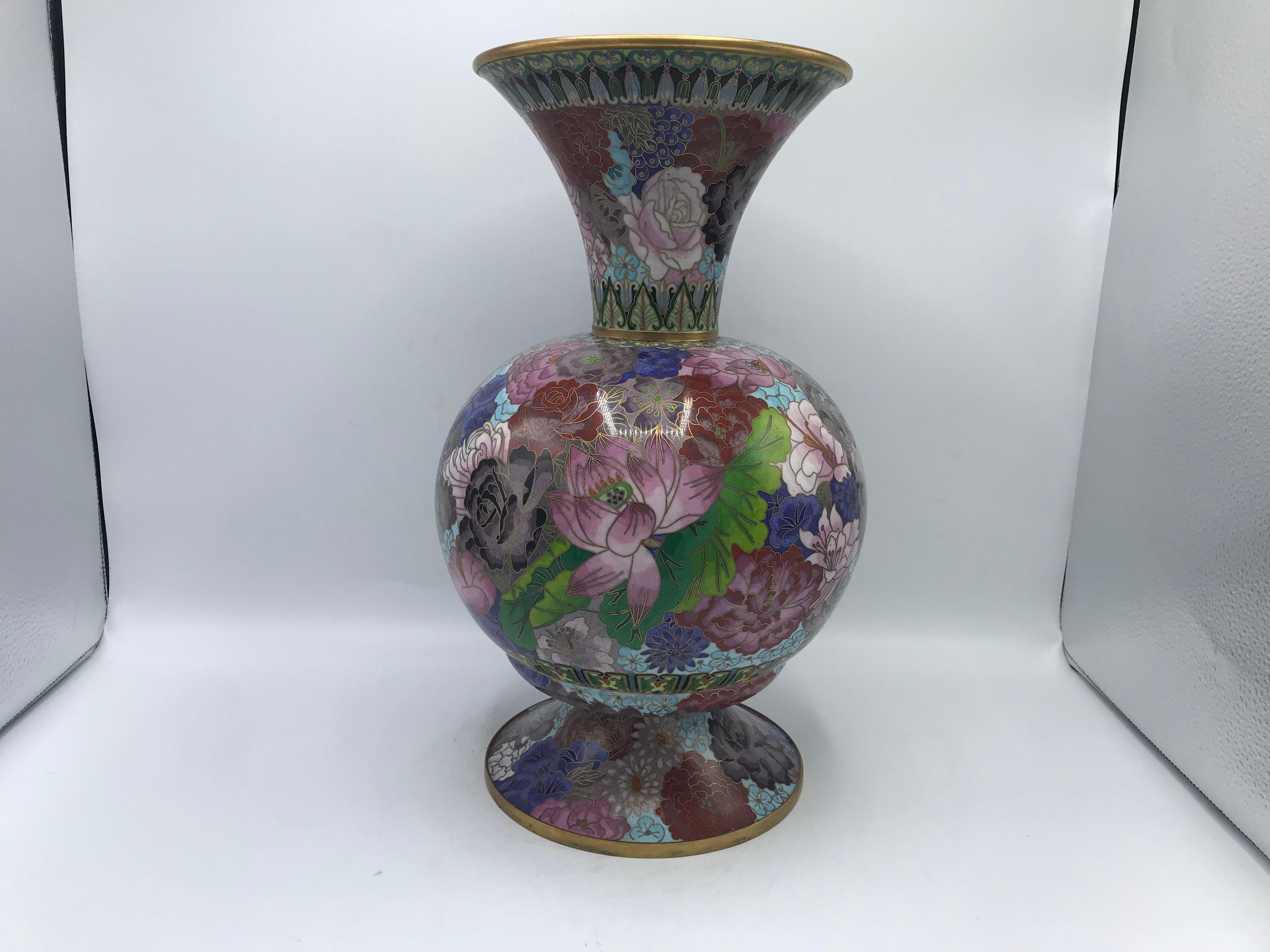 Chinoiserie 1960s Cloisonné Pink Polychrome Vase