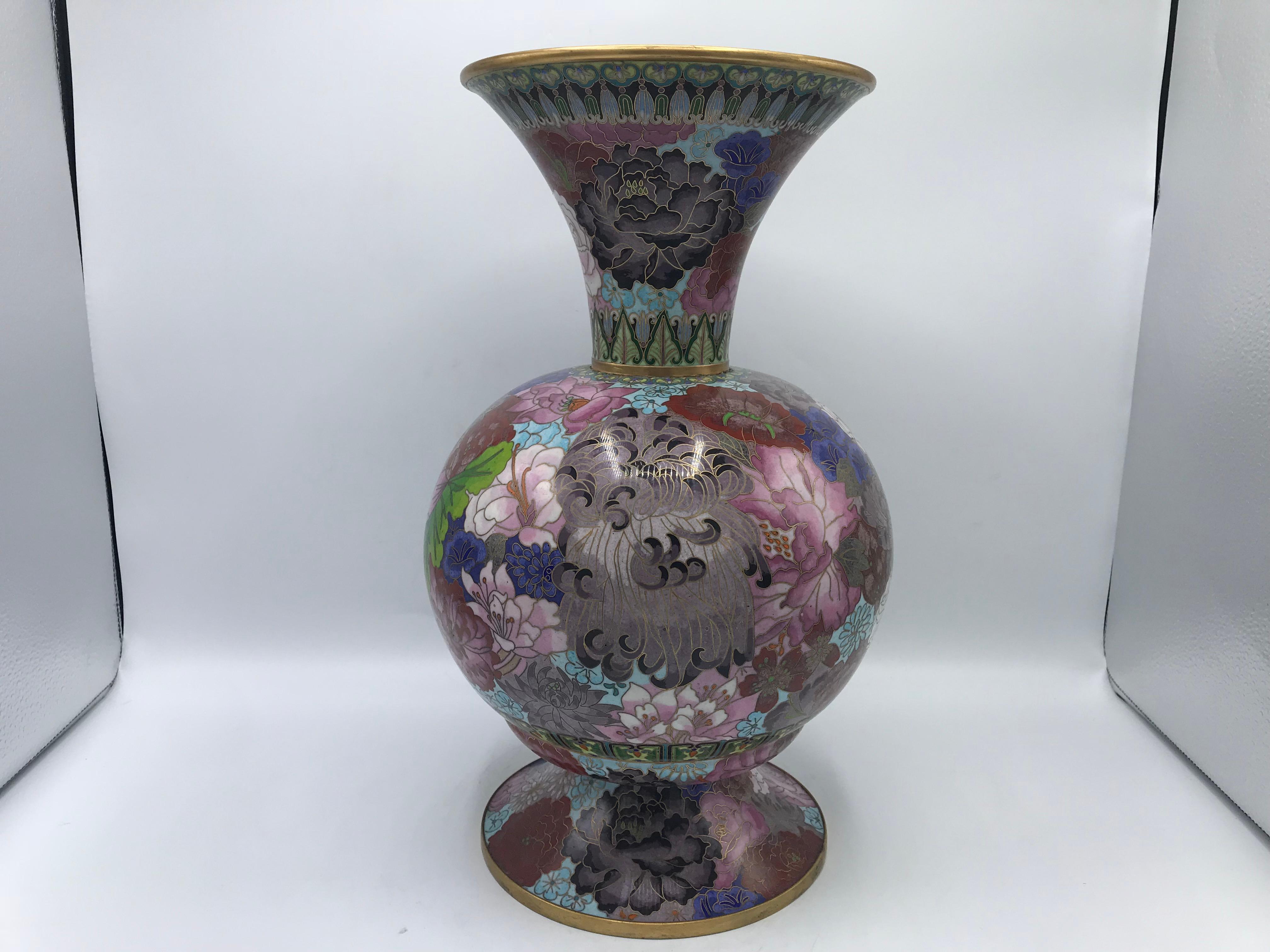 Cloissoné 1960s Cloisonné Pink Polychrome Vase