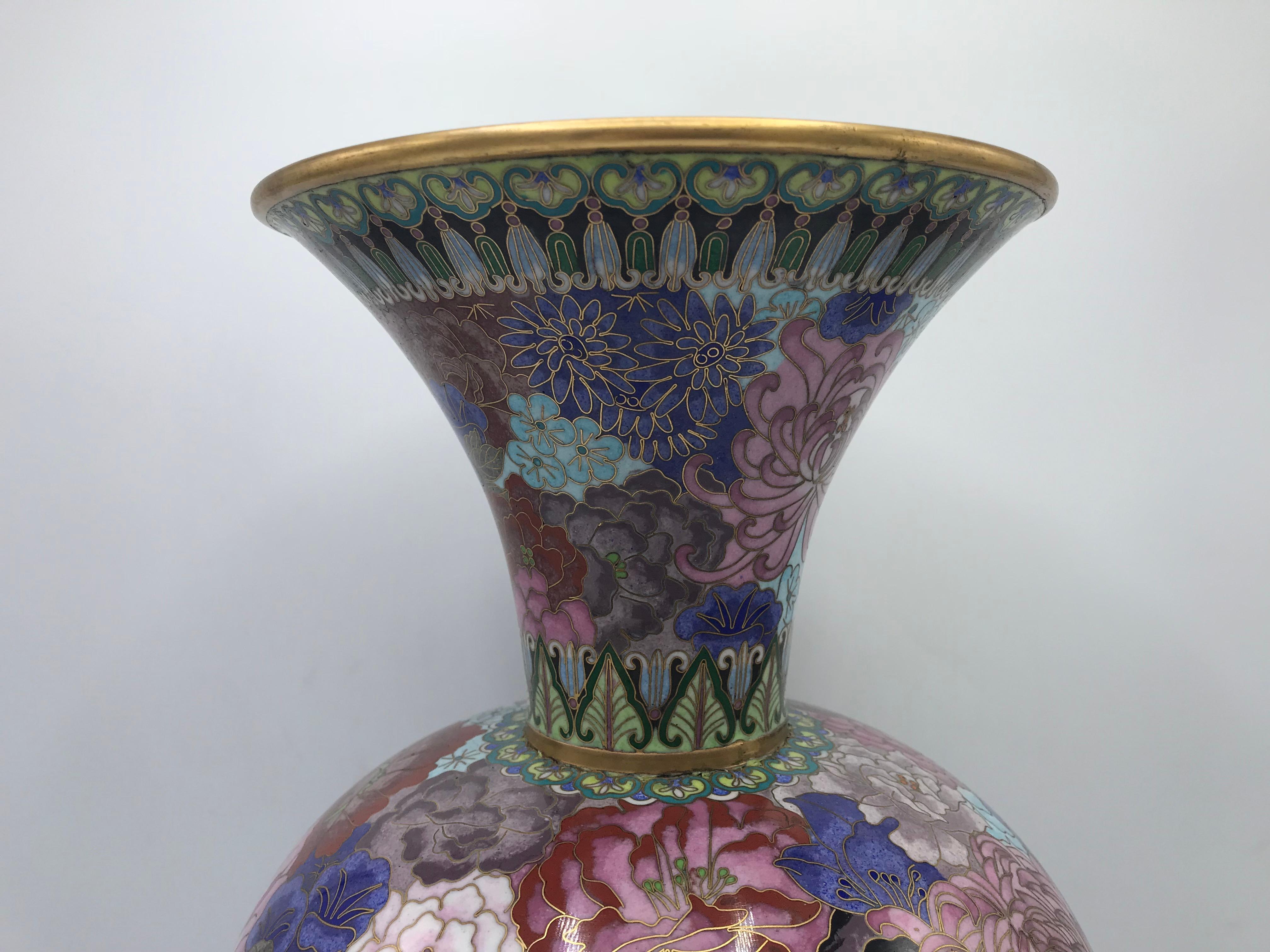 20th Century 1960s Cloisonné Pink Polychrome Vase