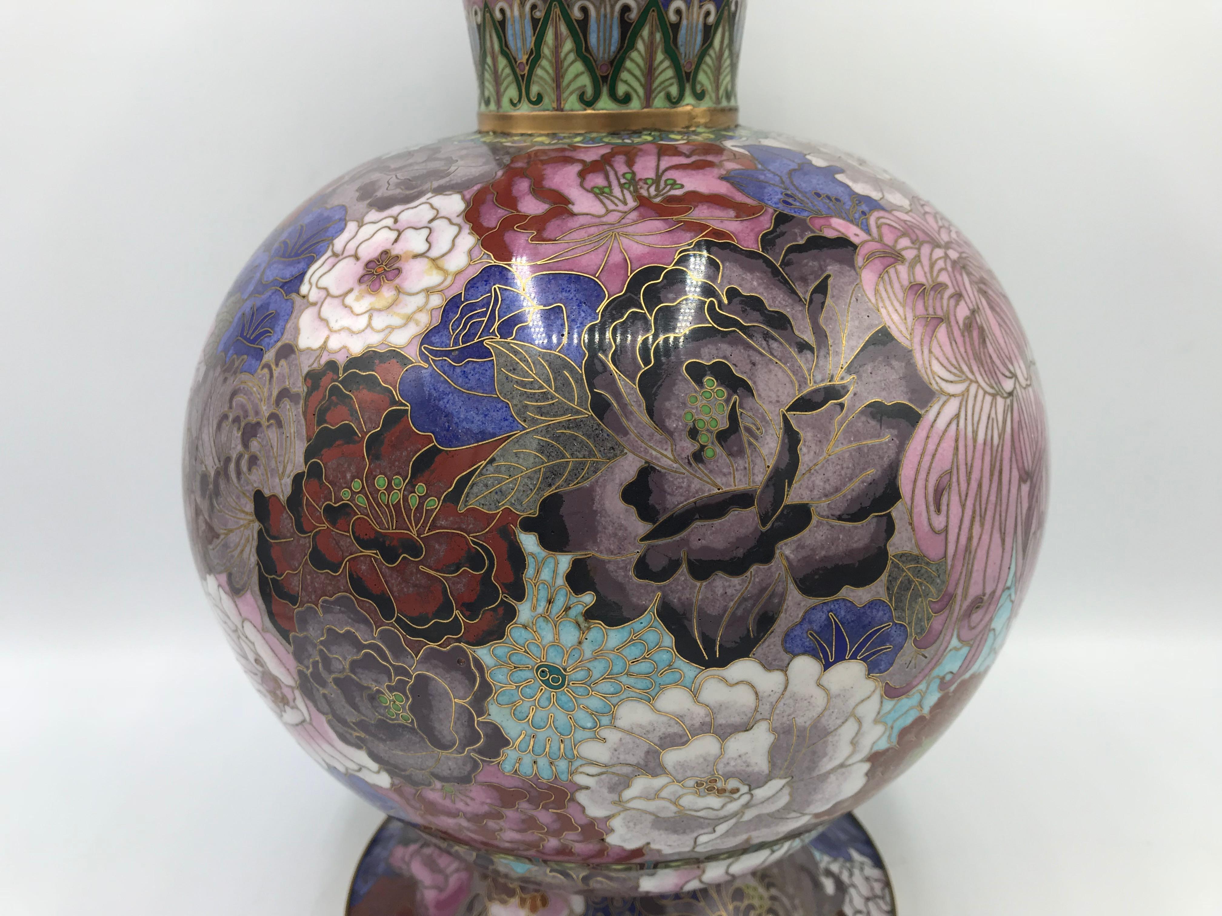 Enamel 1960s Cloisonné Pink Polychrome Vase