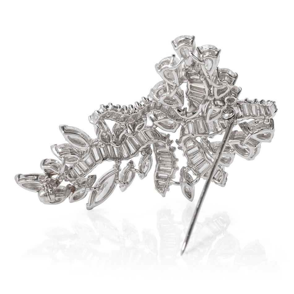 Women's or Men's 1960s Cluster Diamond Swirl Platinum Pin Brooch