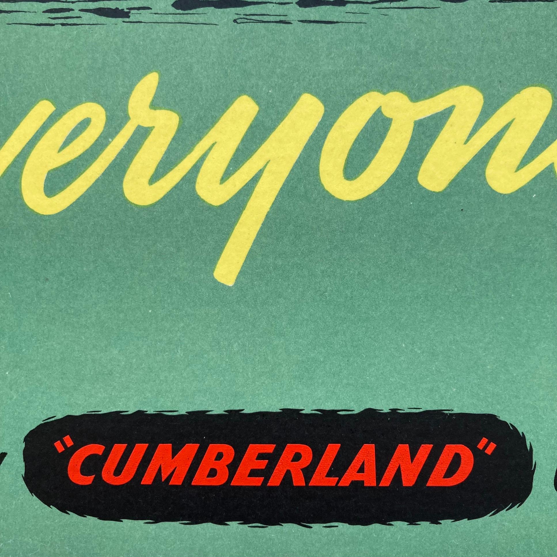 Original English 1960's bus panel poster promoting tours through Cumberland transport services. This rare poster would have been displayed in a UK travel bureau or in a bus or coach serving routes around Britain. 
Studio Seven designed numerous