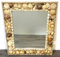1960s Coastal Bohemian Specimen Shell Encrusted Mirror with Tiger Cowries