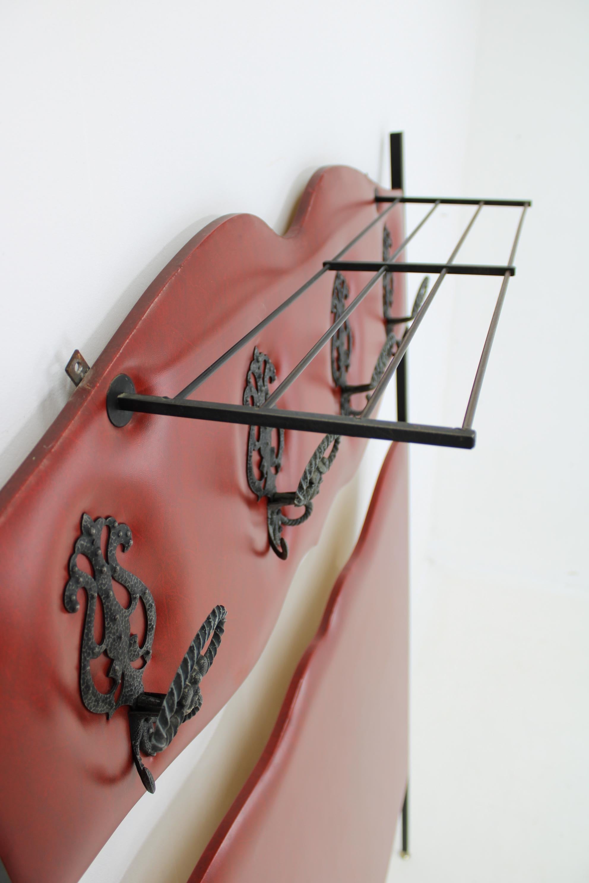 Faux Leather 1960s Coat Rack Panel , Italy For Sale