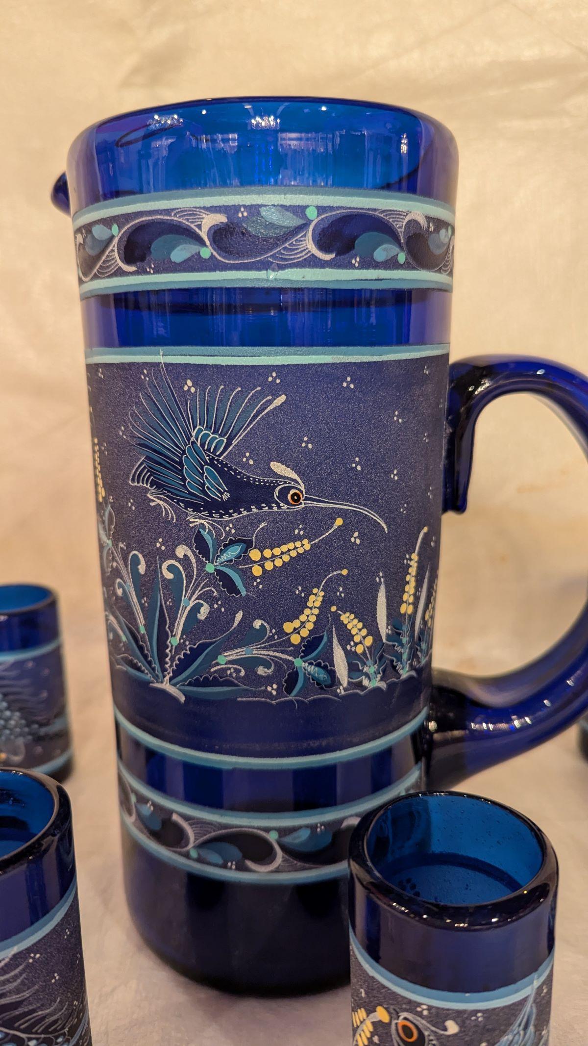 Style international 1960 Cobalt Pitcher and Tumblers Sangria Set- 7 Pieces (Pichet et gobelets à sangria) en vente
