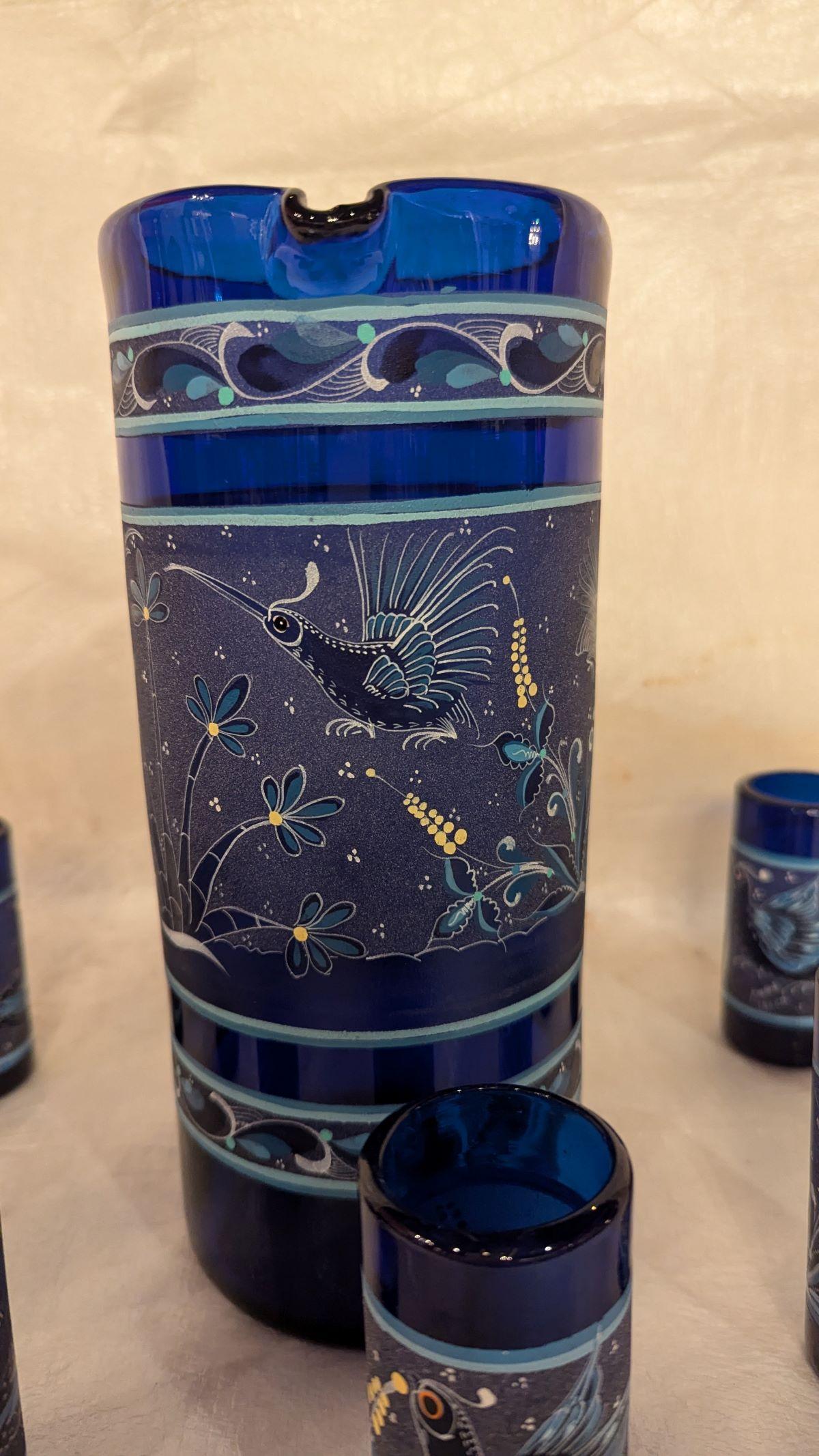Mexicain 1960 Cobalt Pitcher and Tumblers Sangria Set- 7 Pieces (Pichet et gobelets à sangria) en vente