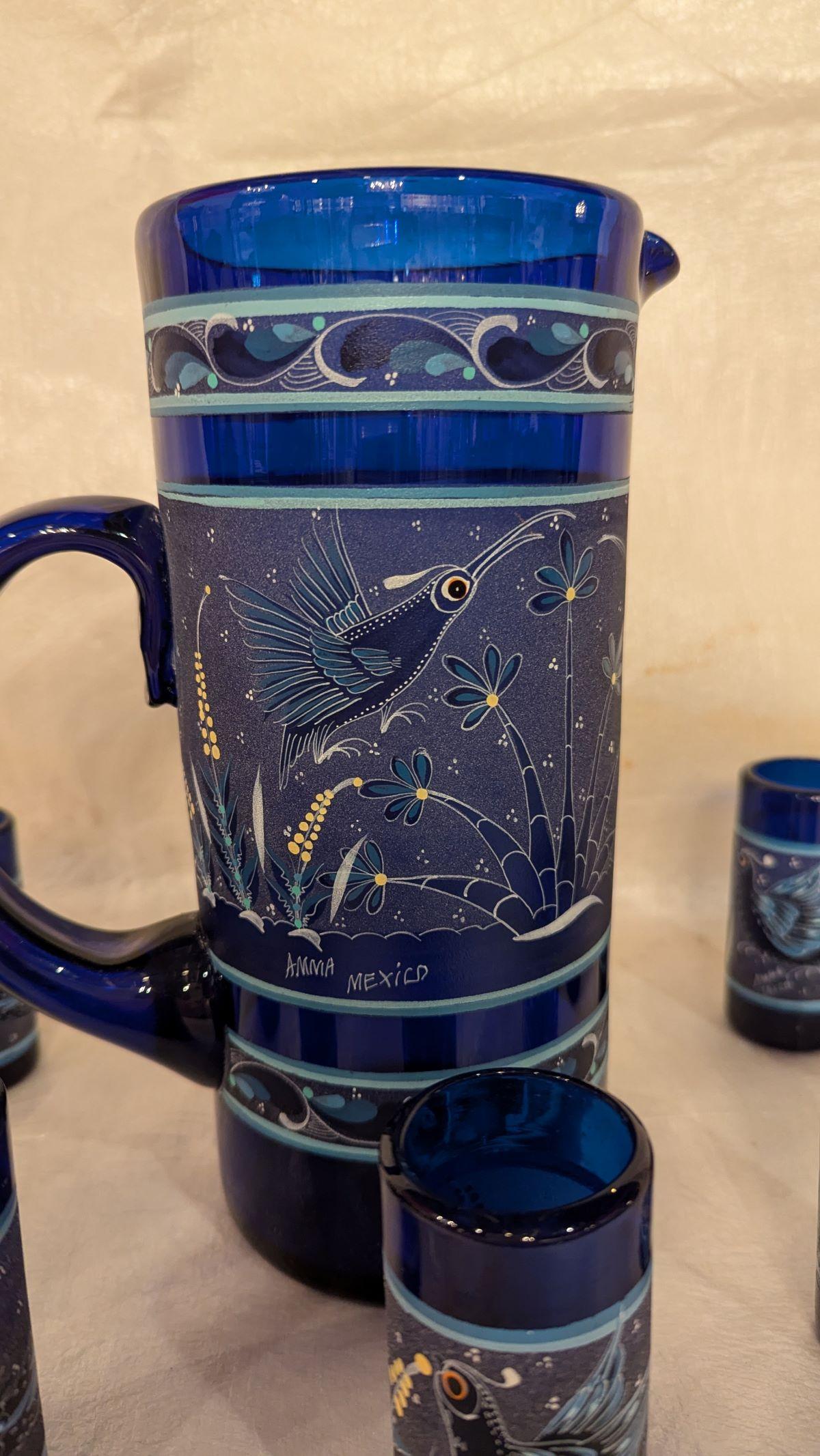 1960 Cobalt Pitcher and Tumblers Sangria Set- 7 Pieces (Pichet et gobelets à sangria) Bon état - En vente à Pueblo, CO