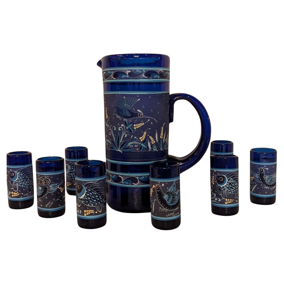 1960 Cobalt Pitcher and Tumblers Sangria Set- 7 Pieces (Pichet et gobelets à sangria) en vente