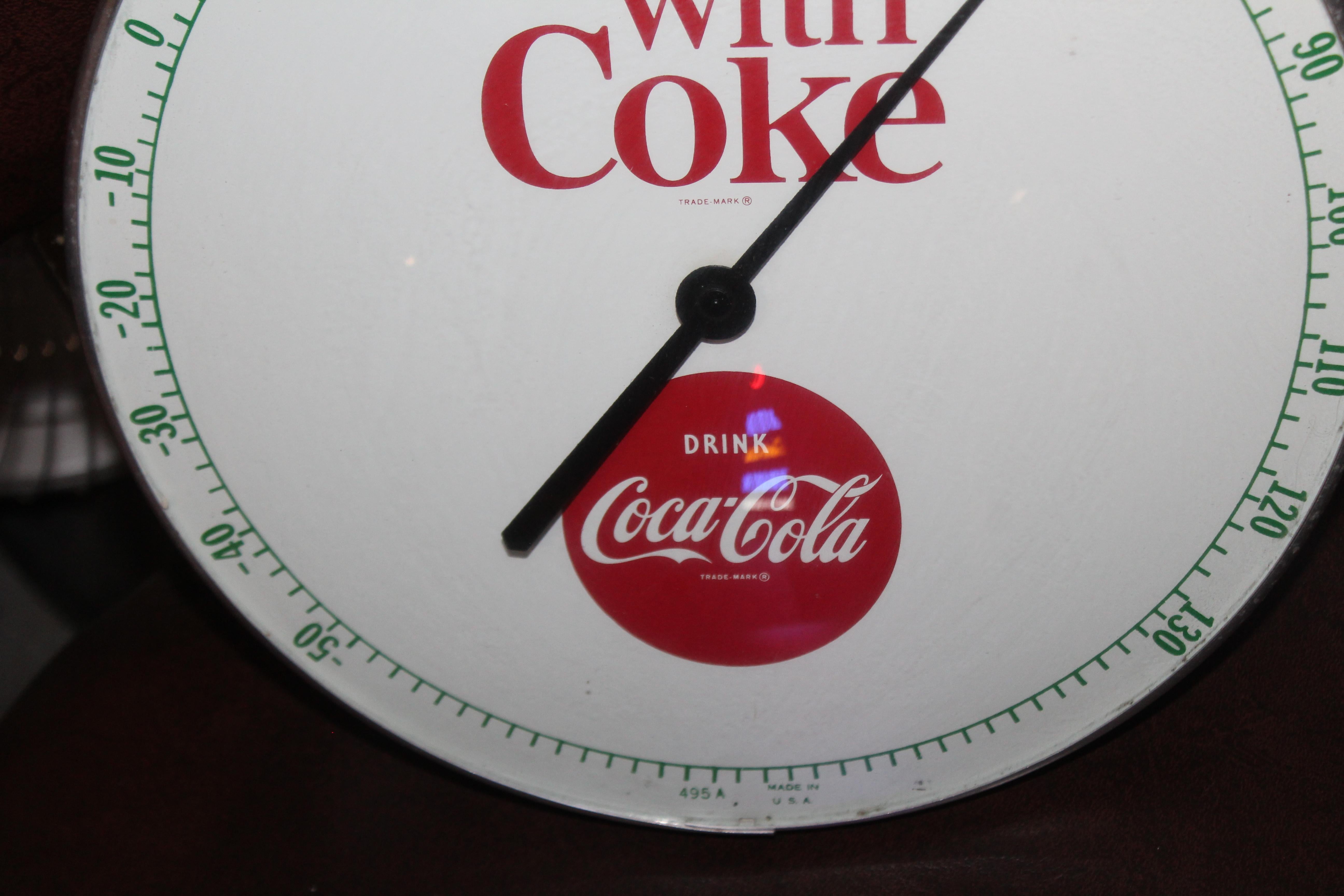 1960s Coca Cola Soda Advertising Thermometer Sign For Sale 1