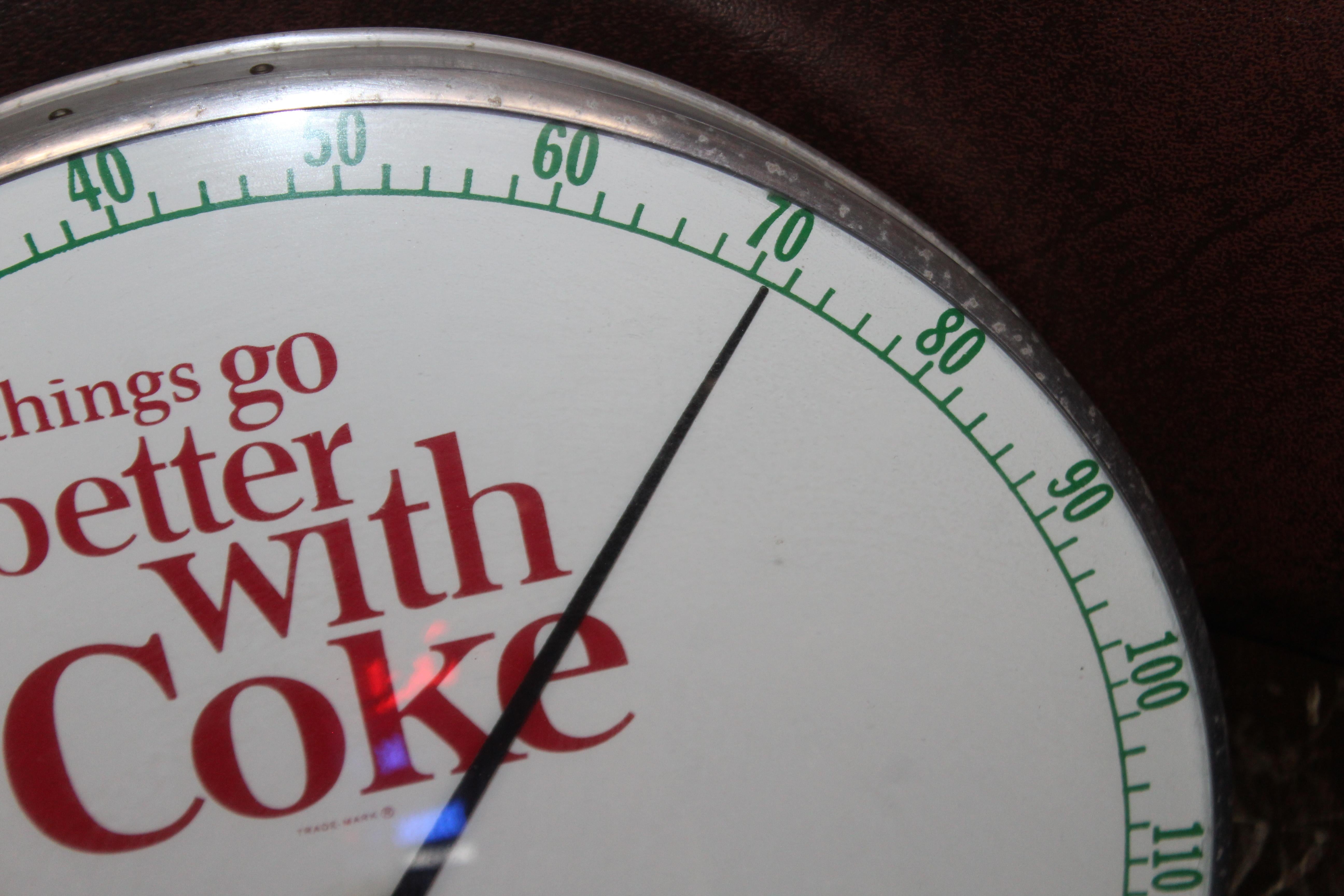 1960s Coca Cola Soda Advertising Thermometer Sign In Fair Condition For Sale In Orange, CA