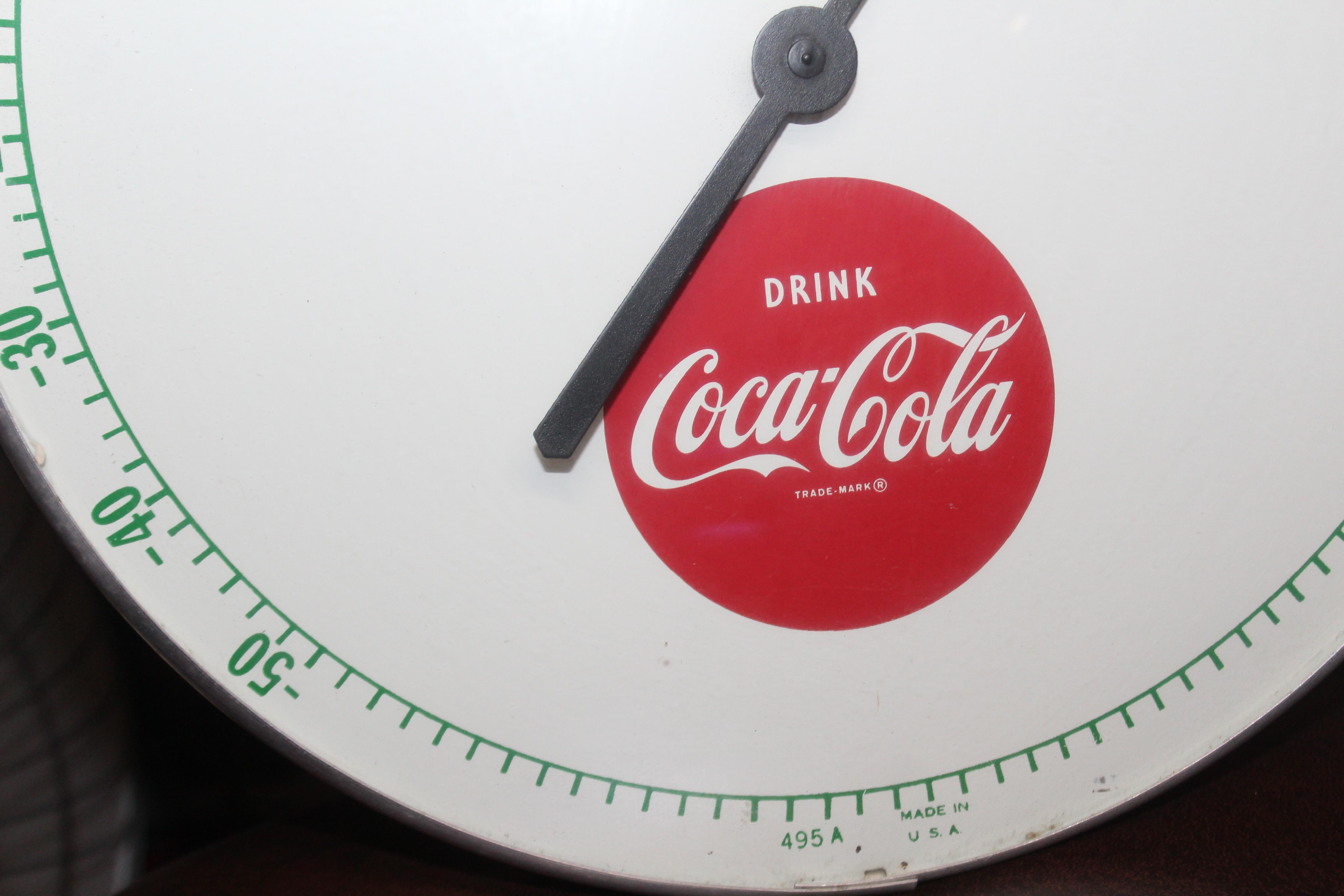 Mid-20th Century 1960s Coca Cola Soda Advertising Thermometer Sign For Sale