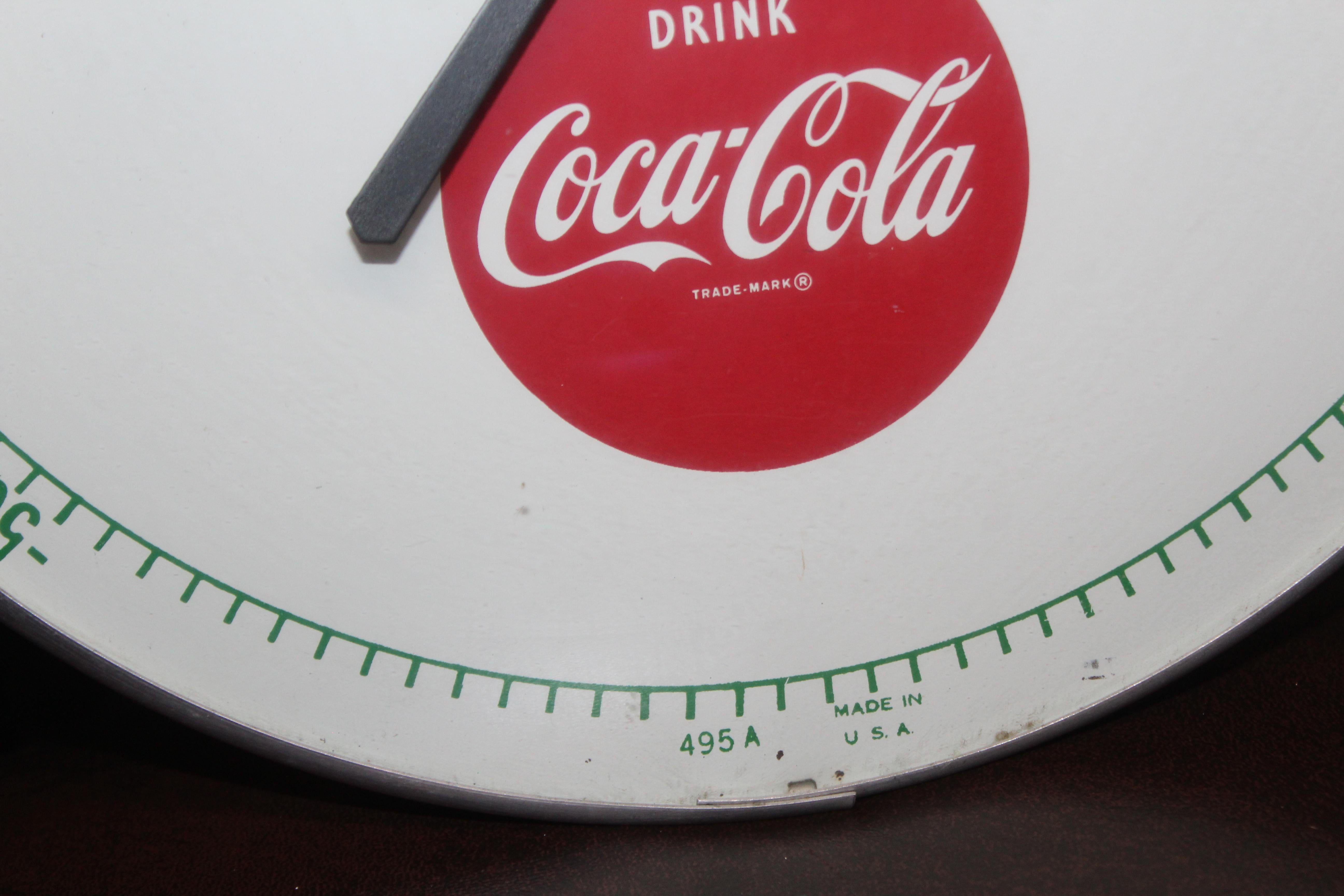 Tin 1960s Coca Cola Soda Advertising Thermometer Sign For Sale