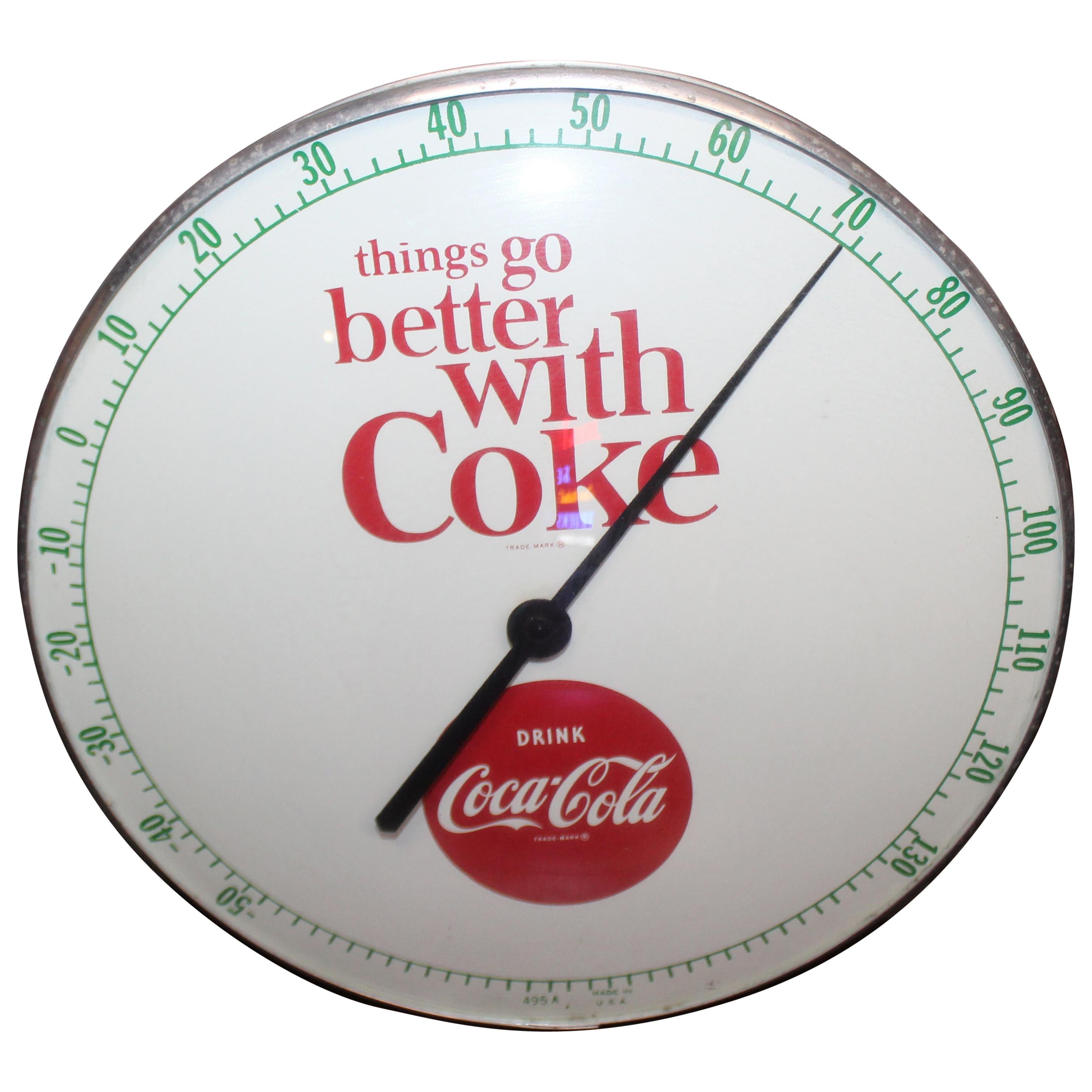 1960s Coca Cola Soda Advertising Thermometer Sign For Sale