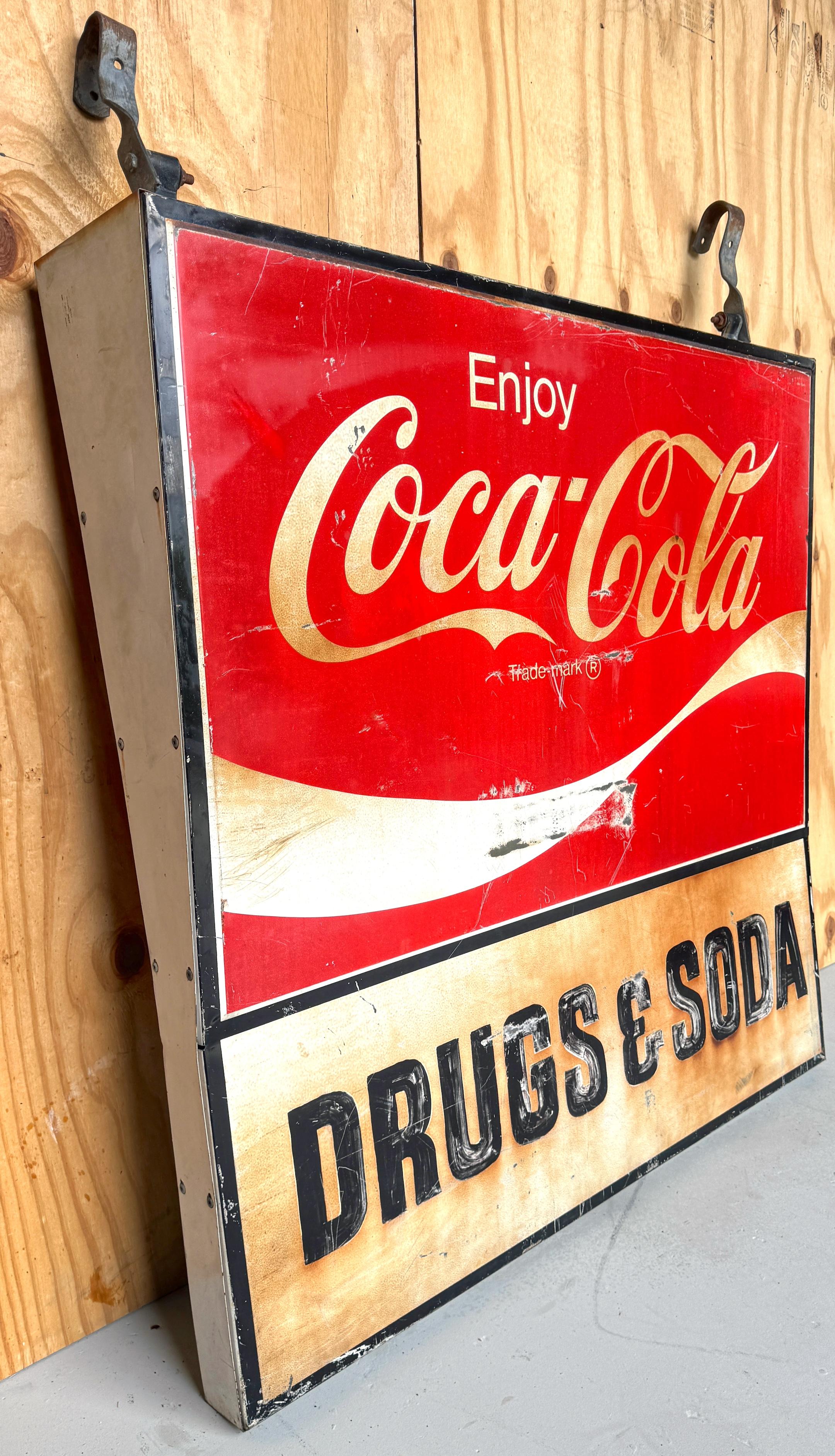 1960s Coca-Cola Trade Sign 'Drugs & Soda' From WPB, Florida  Clematis Street  For Sale 3