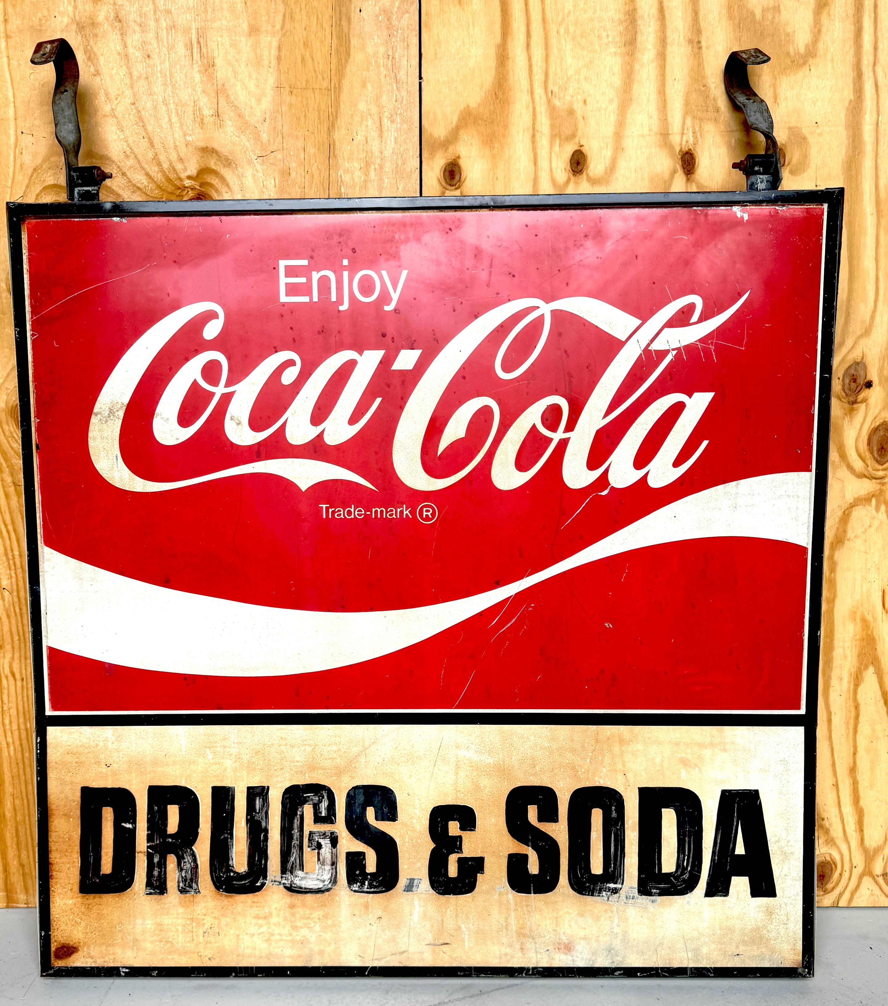 1960s Coca-Cola Trade Sign 'Drugs & Soda' From WPB, Florida  Clematis Street  For Sale 4