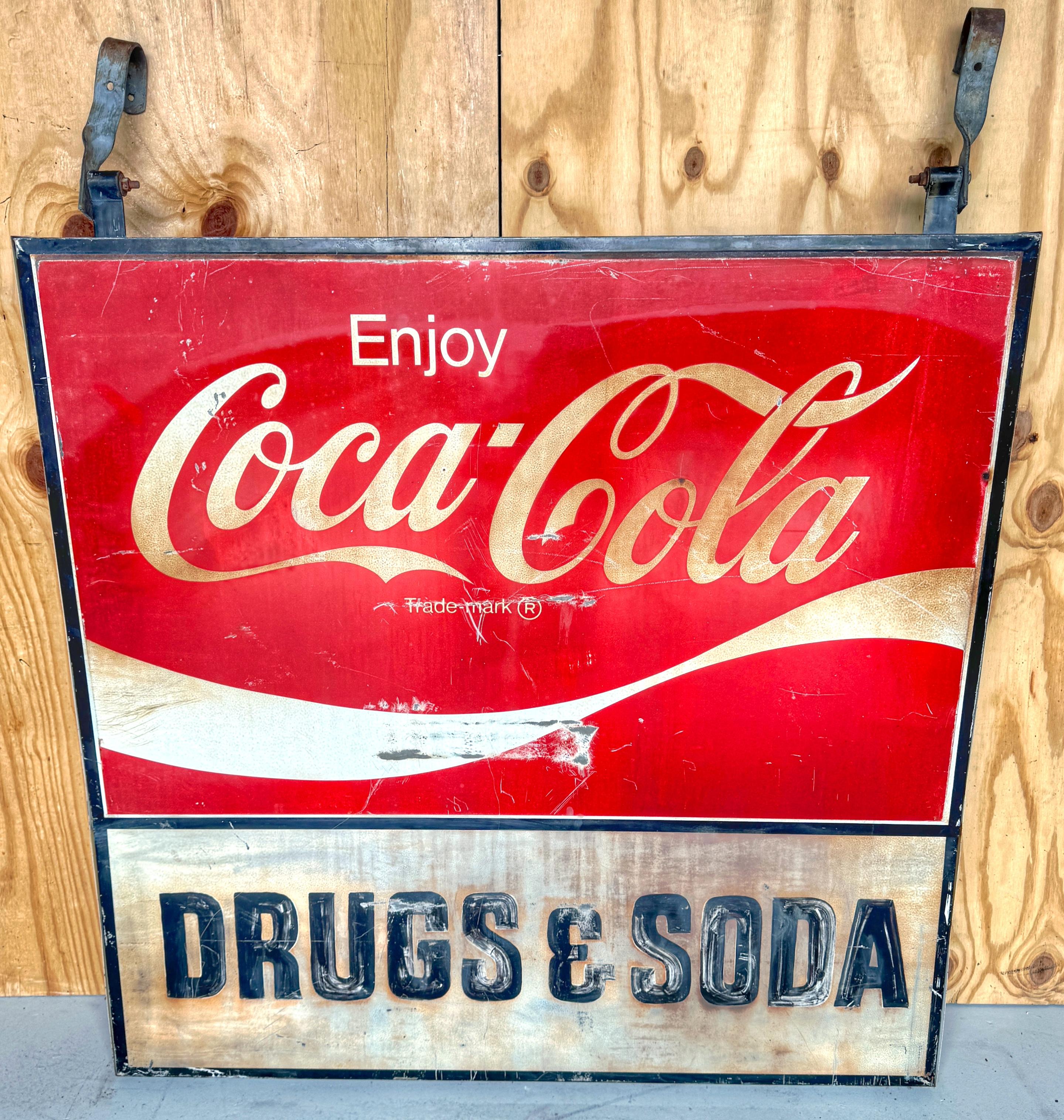 1960s Coca-Cola Trade Sign 'Drugs & Soda' From WPB, Florida  Clematis Street  For Sale 5