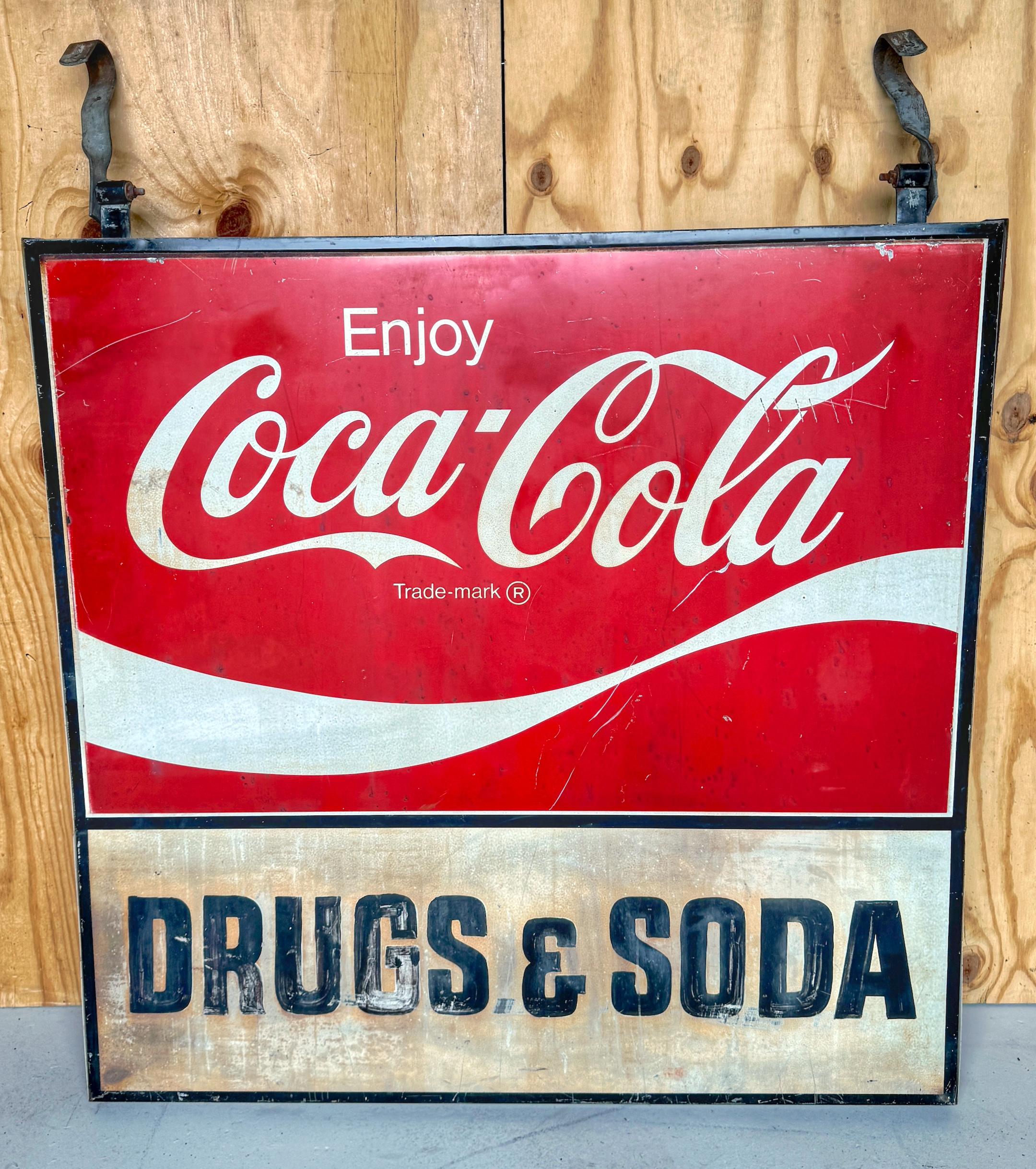 1960s Coca-Cola Trade Sign 'Drugs & Soda' From WPB, Florida  Clematis Street  For Sale 6