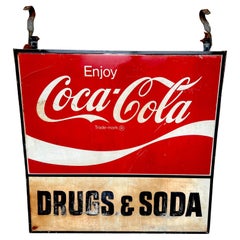 1960s Coca-Cola Trade Sign 'Drugs & Soda' From WPB, Florida  Clematis Street 